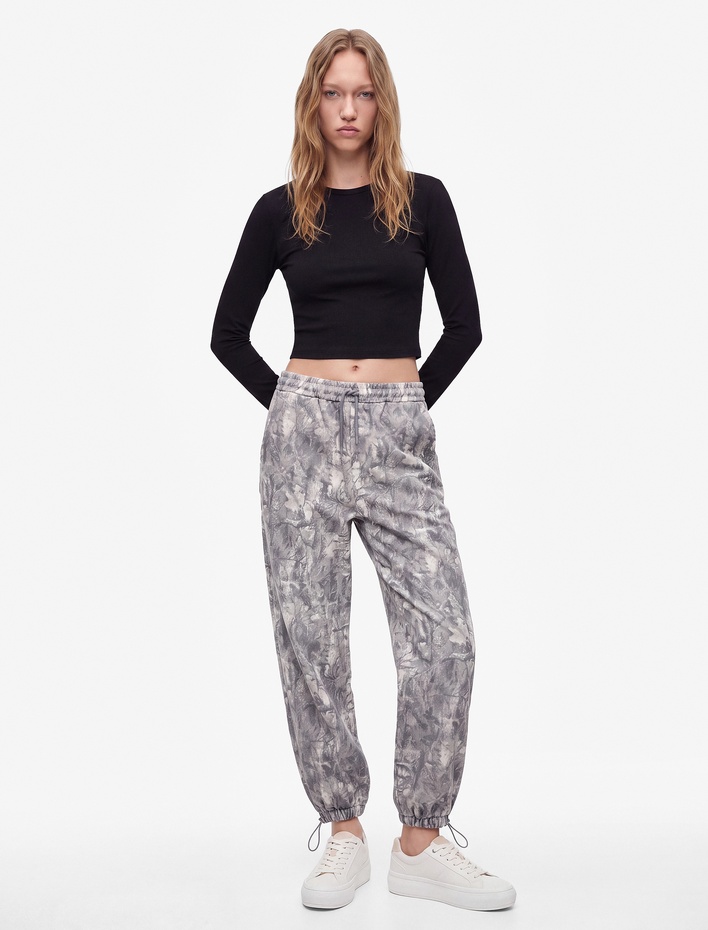  Beli Bağcıklı Cepli Soyut Baskılı Rahat Kalıp Balon Fit Jogger Eşofman Altı
