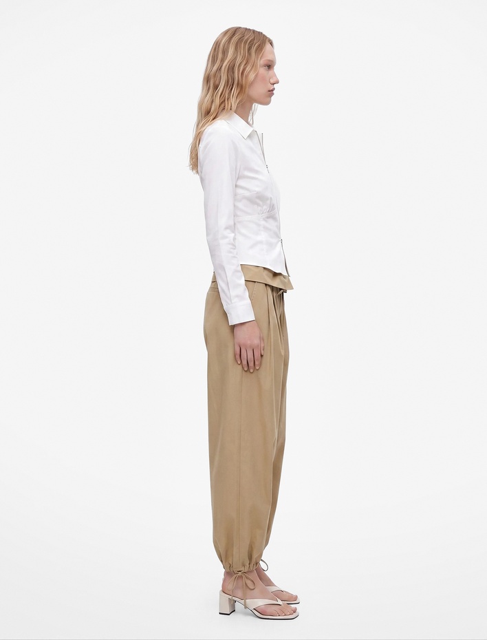  Beli Bağcıklı Katlama Detaylı Balon Form Poplin Harem Pantolon