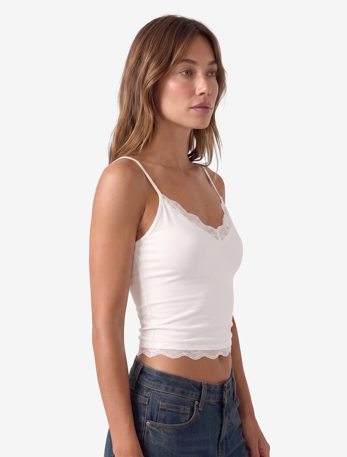  Regular Fit İp Askılı V Yaka Dantel Detaylı Atlet