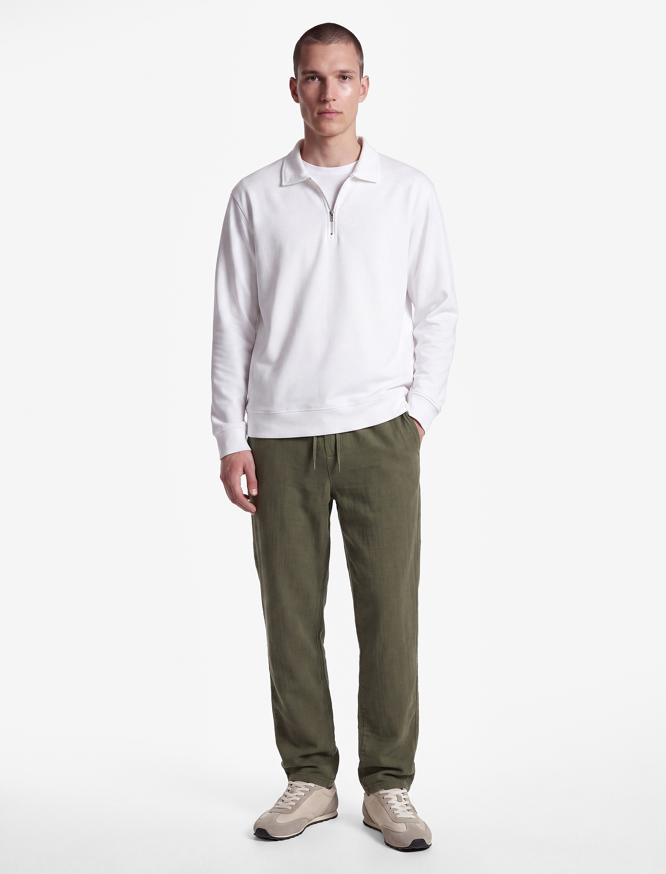   Beli Bağcıklı Düğmeli Cepli Regular Fit Pamuklu Chino Müslin Pantolon