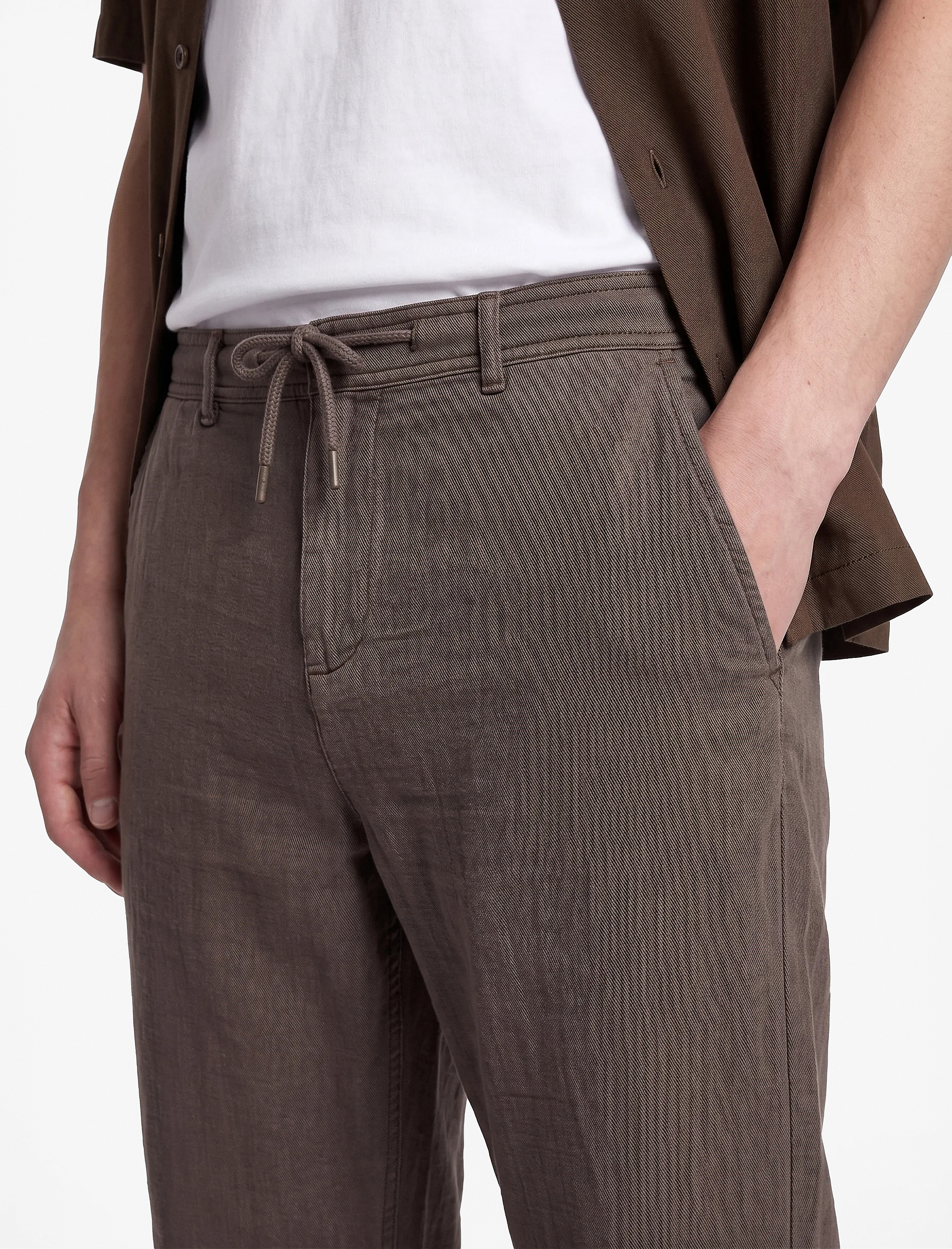   Beli Bağcıklı Düğmeli Cepli Regular Fit Pamuklu Chino Müslin Pantolon