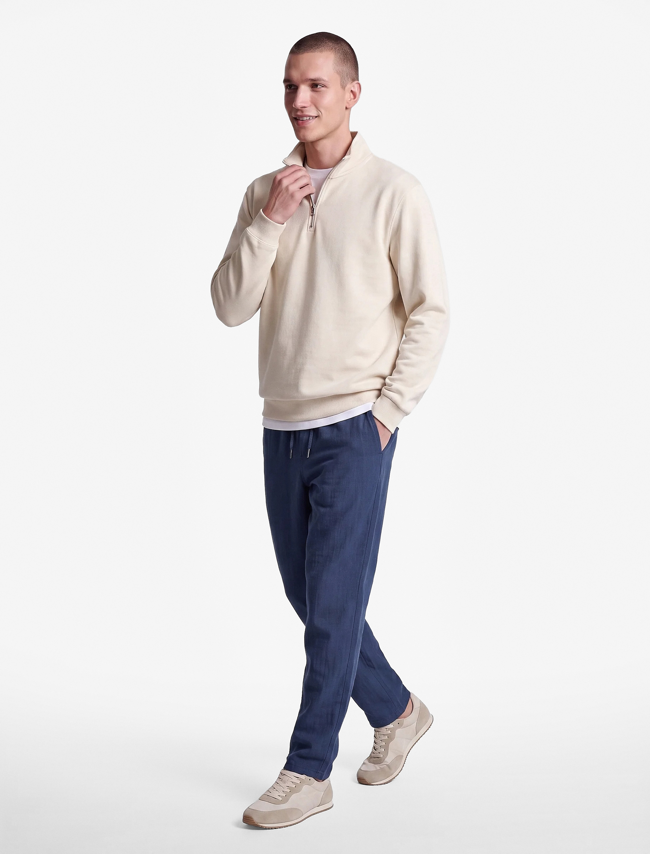  Beli Bağcıklı Düğmeli Cepli Regular Fit Pamuklu Chino Müslin Pantolon