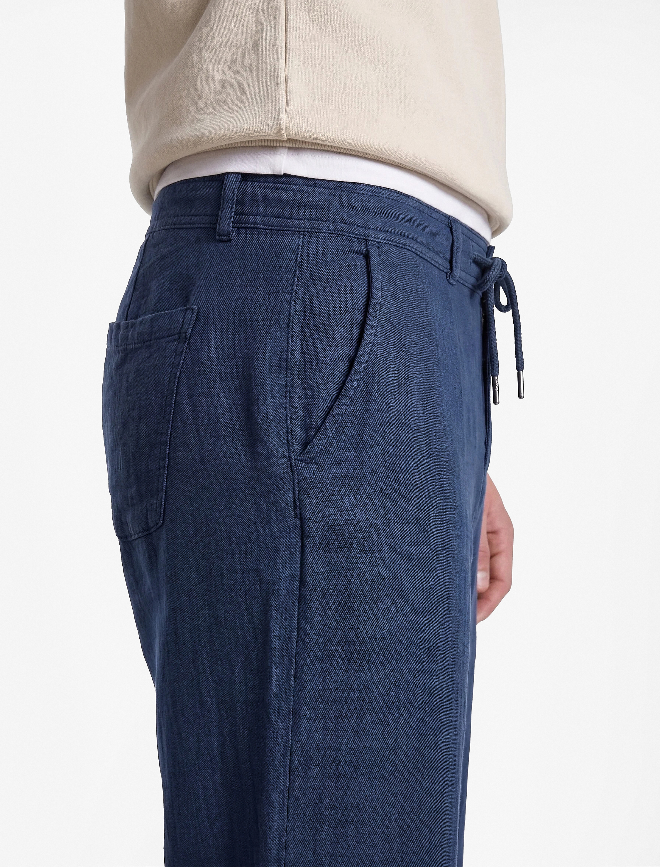   Beli Bağcıklı Düğmeli Cepli Regular Fit Pamuklu Chino Müslin Pantolon