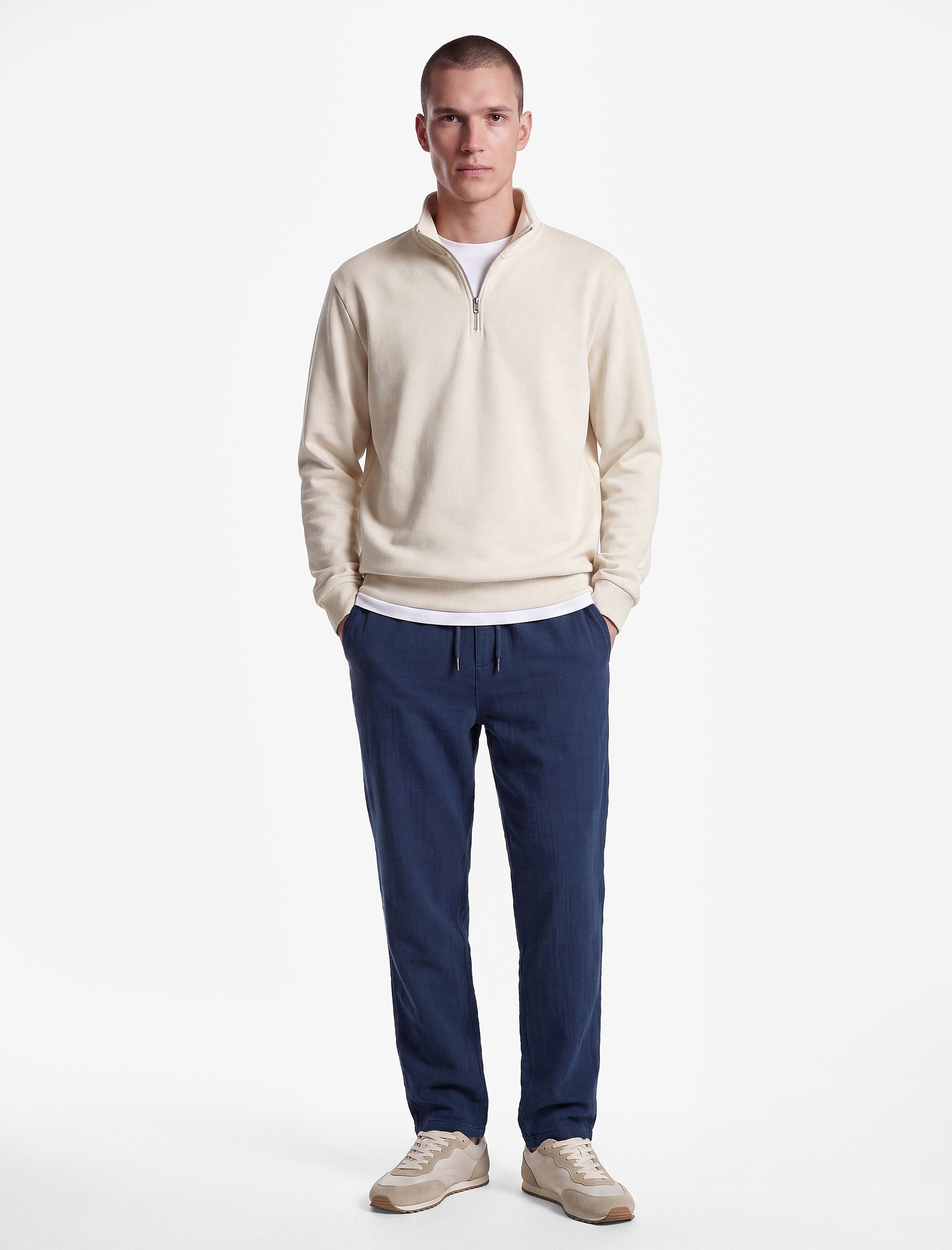   Beli Bağcıklı Düğmeli Cepli Regular Fit Pamuklu Chino Müslin Pantolon