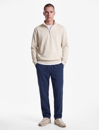 Beli Bağcıklı Düğmeli Cepli Regular Fit Pamuklu Chino Müslin Pantolon