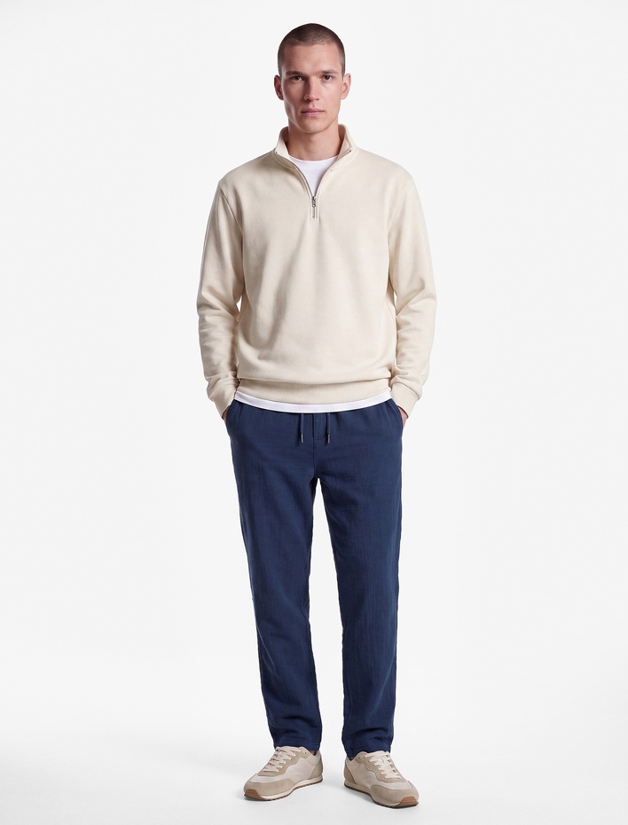  Beli Bağcıklı Düğmeli Cepli Regular Fit Pamuklu Chino Müslin Pantolon