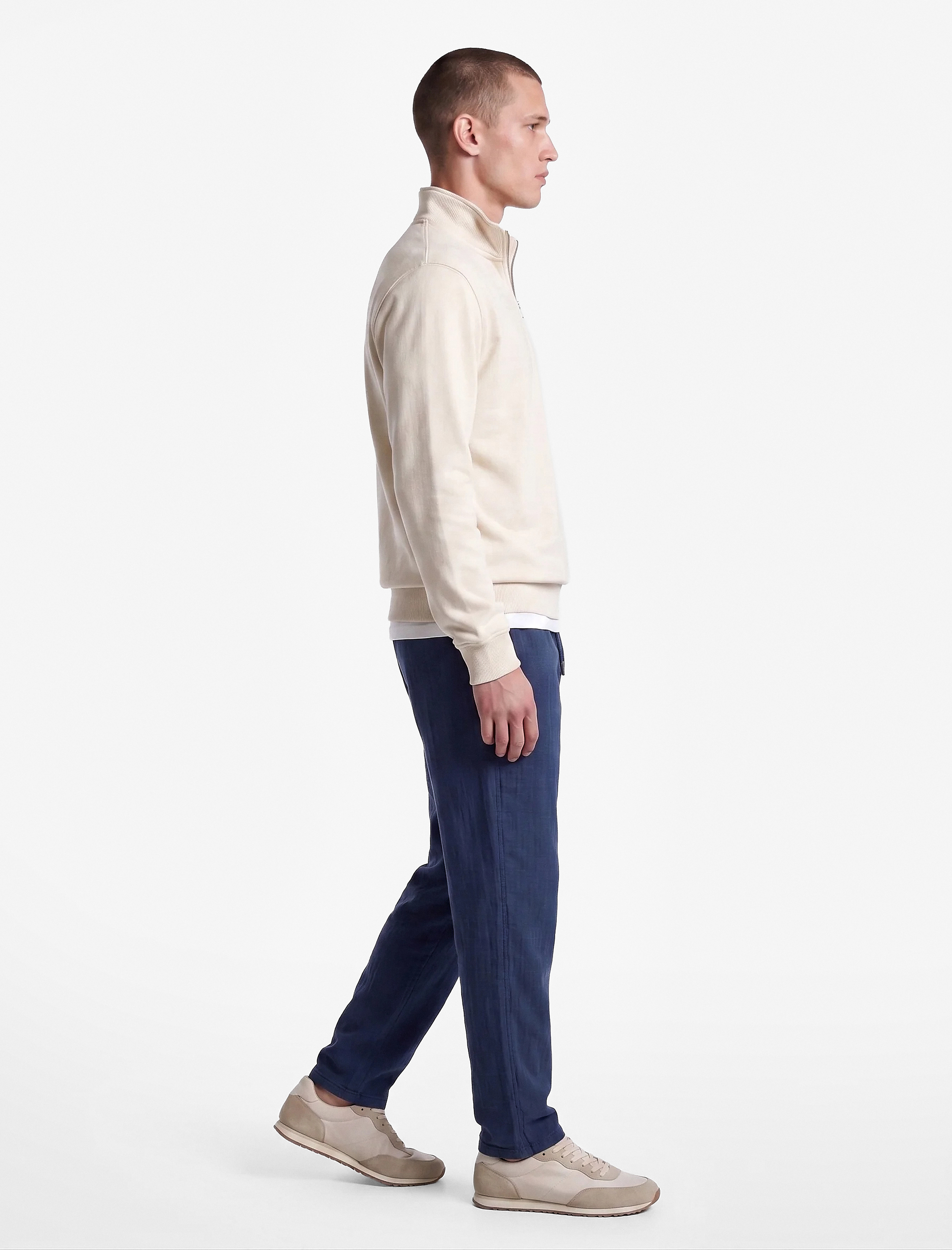   Beli Bağcıklı Düğmeli Cepli Regular Fit Pamuklu Chino Müslin Pantolon