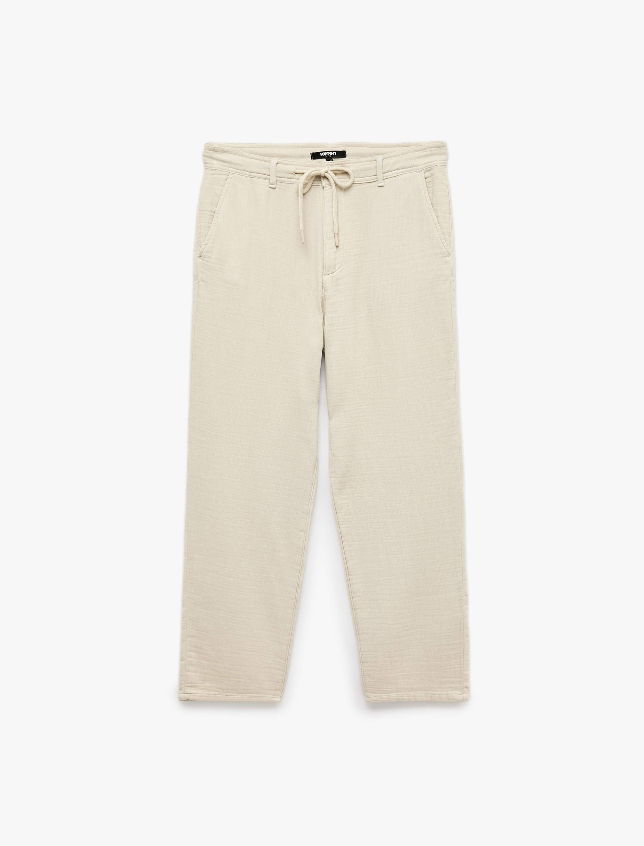   Beli Bağcıklı Düğmeli Cepli Regular Fit Pamuklu Chino Müslin Pantolon