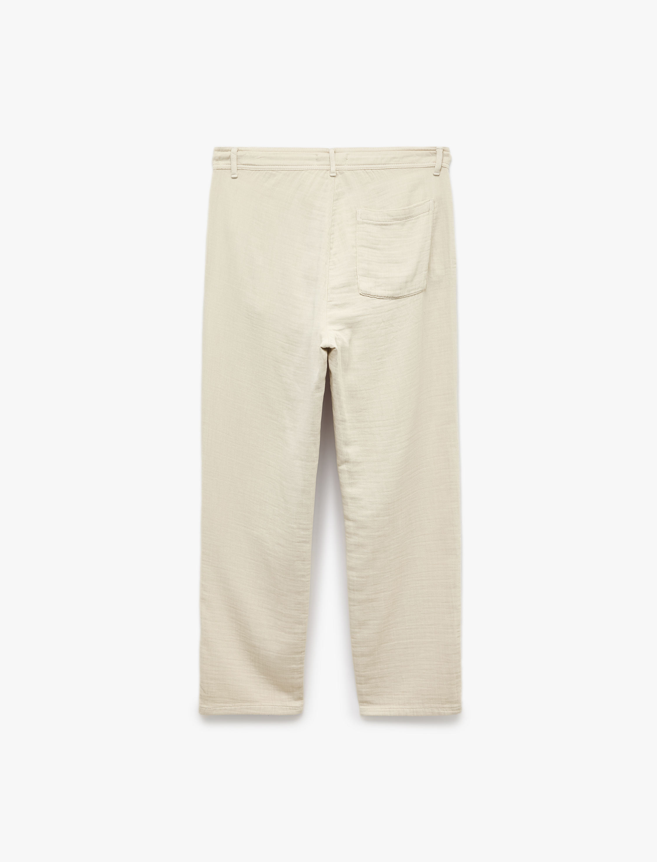   Beli Bağcıklı Düğmeli Cepli Regular Fit Pamuklu Chino Müslin Pantolon