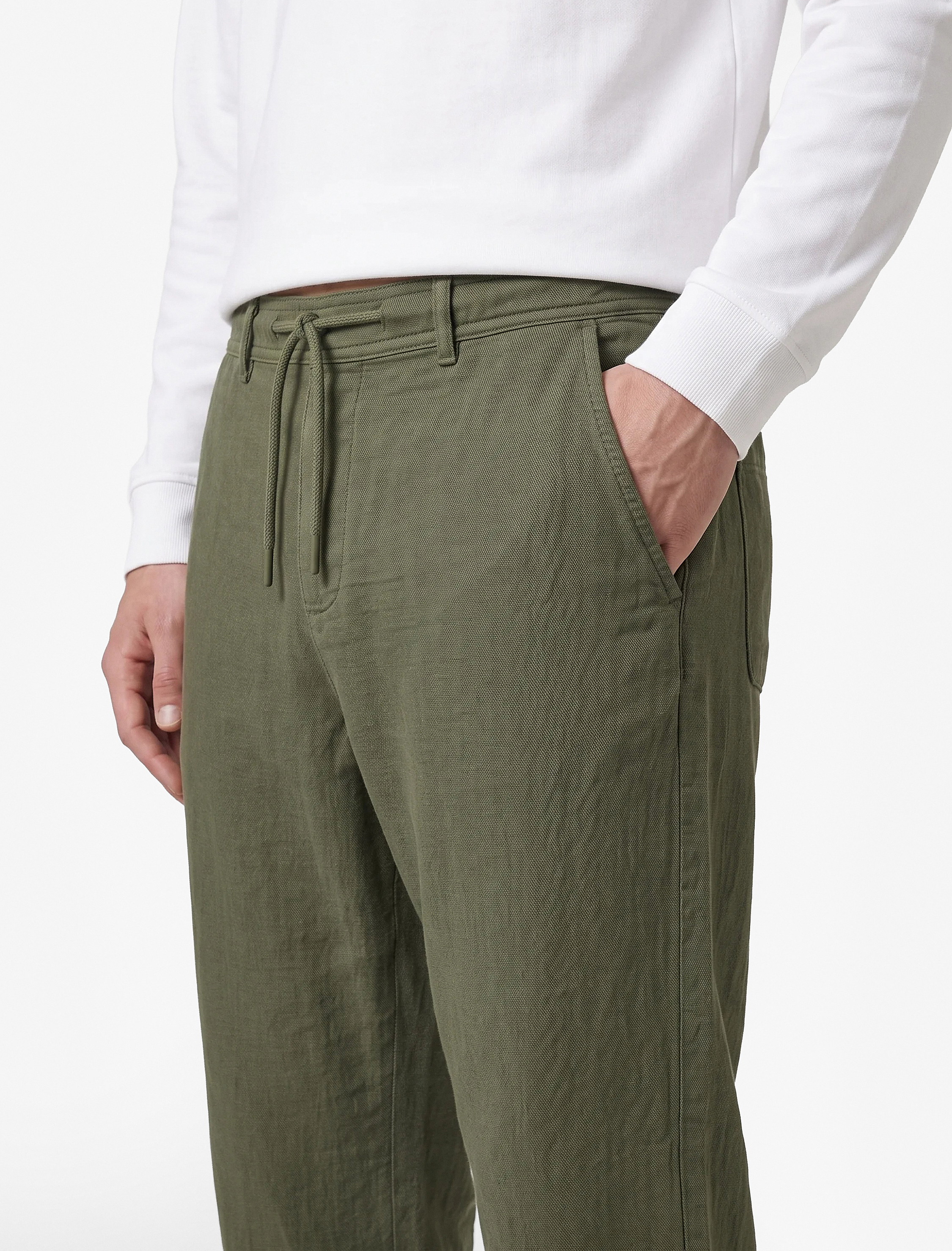   Beli Bağcıklı Düğmeli Cepli Regular Fit Pamuklu Chino Müslin Pantolon