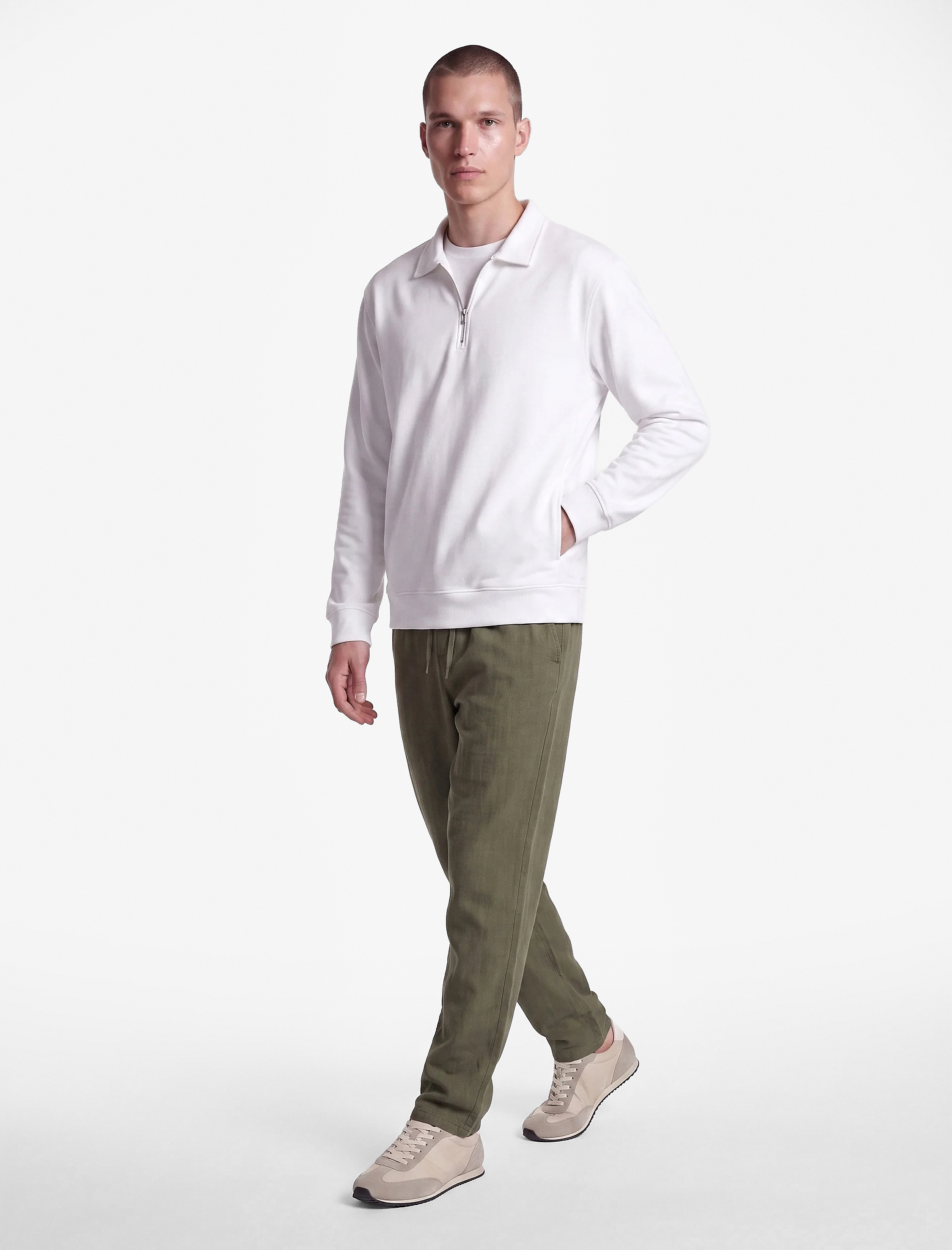   Beli Bağcıklı Düğmeli Cepli Regular Fit Pamuklu Chino Müslin Pantolon
