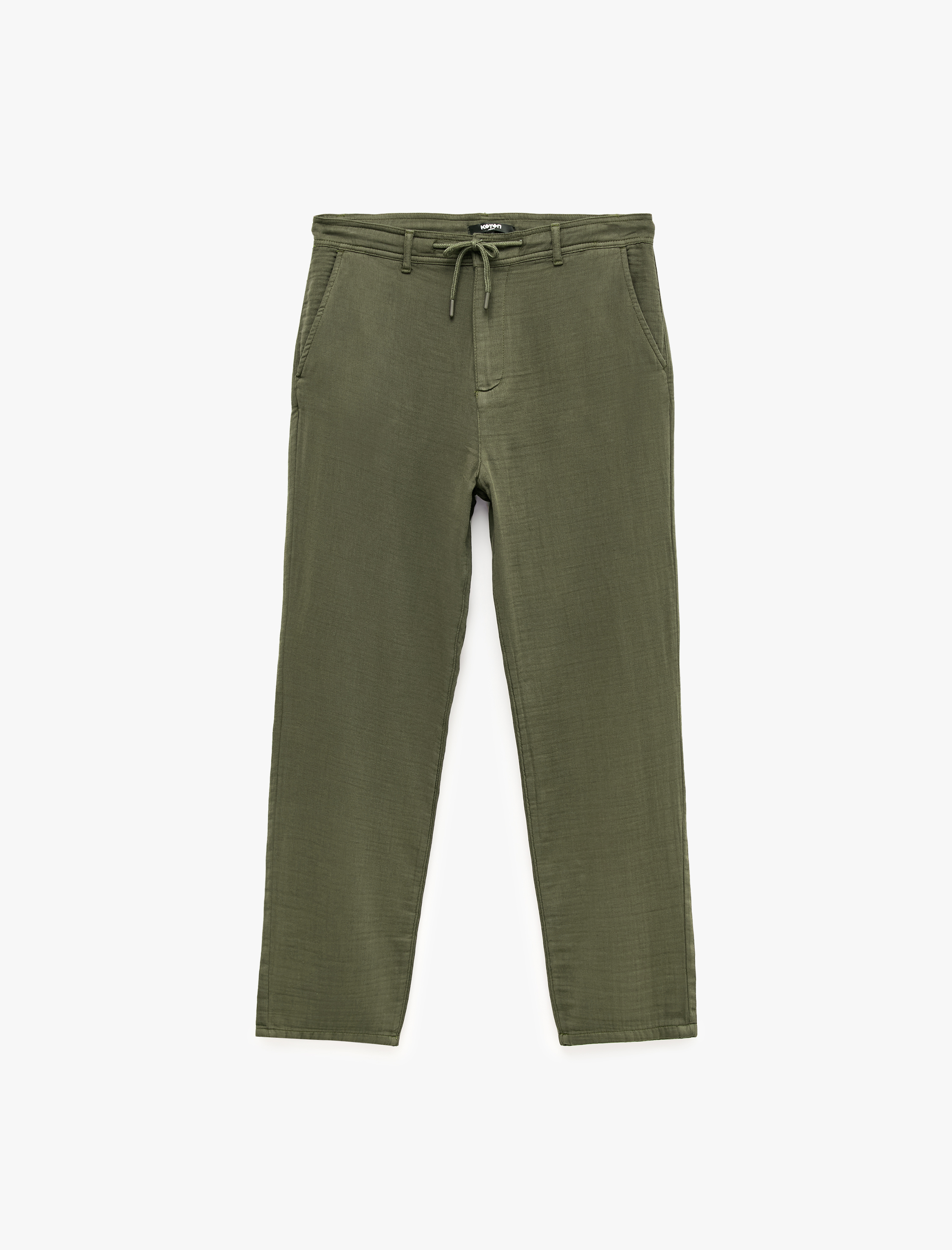   Beli Bağcıklı Düğmeli Cepli Regular Fit Pamuklu Chino Müslin Pantolon