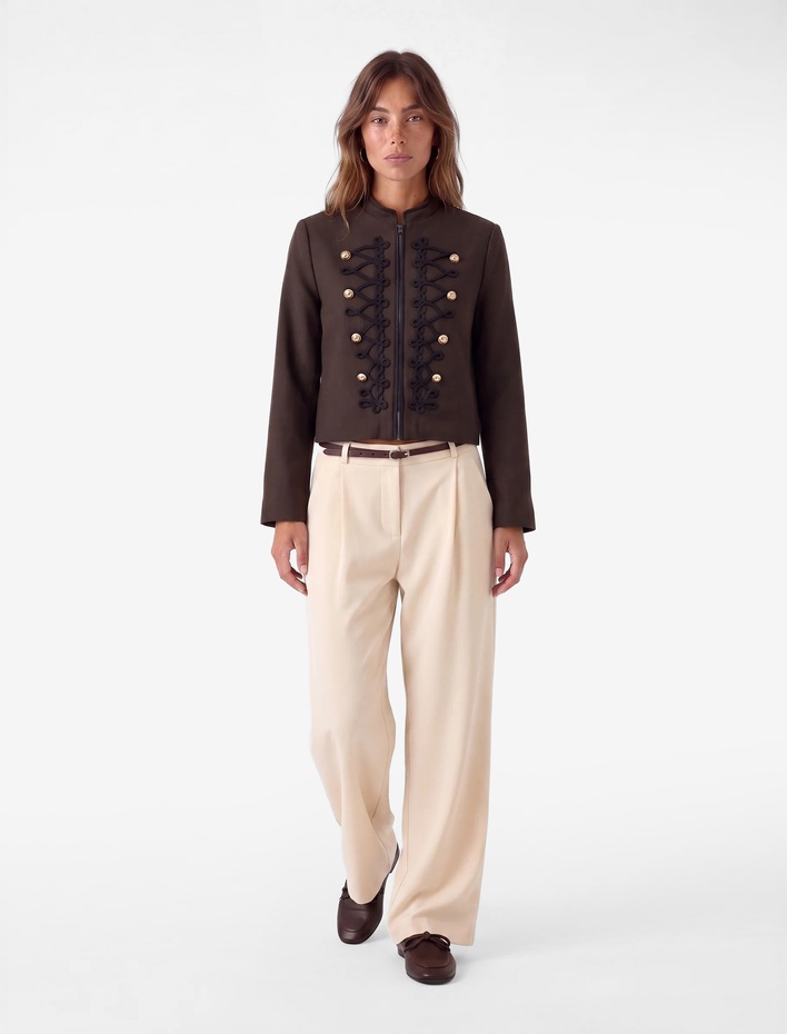  Kemer Detaylı Krep Kumaş Regular Fit Geniş Paça Pantolon