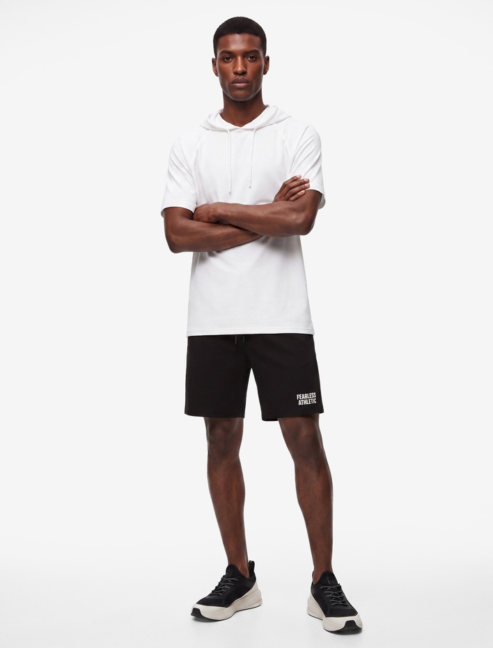  Straight Fit Cepli Krep Scuba Kumaş Baskılı Beli Bağcıklı Spor Şort