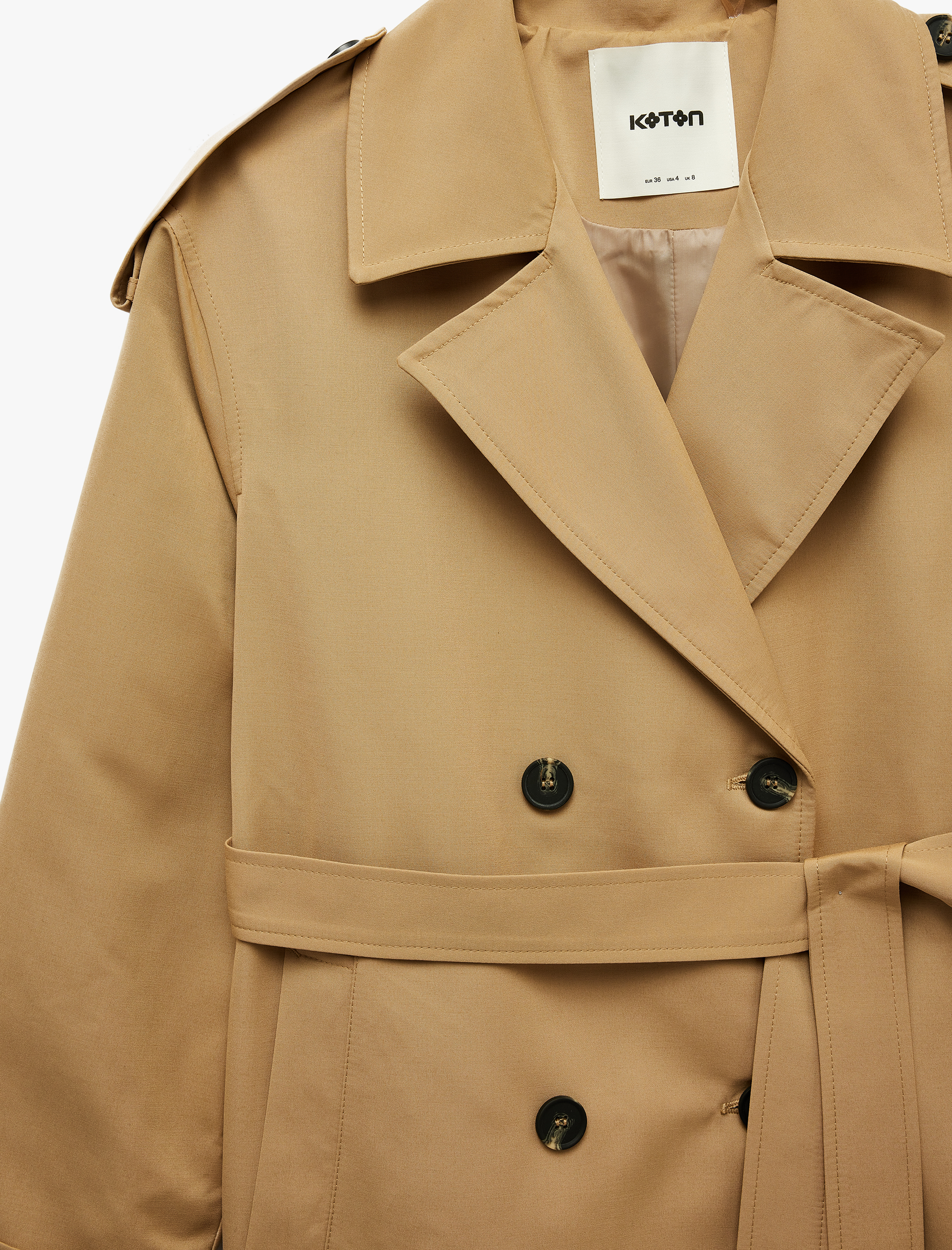   Uzun Kollu Kemerli Çift Cepli Oversize Gabardin Kruvaze Trençkot