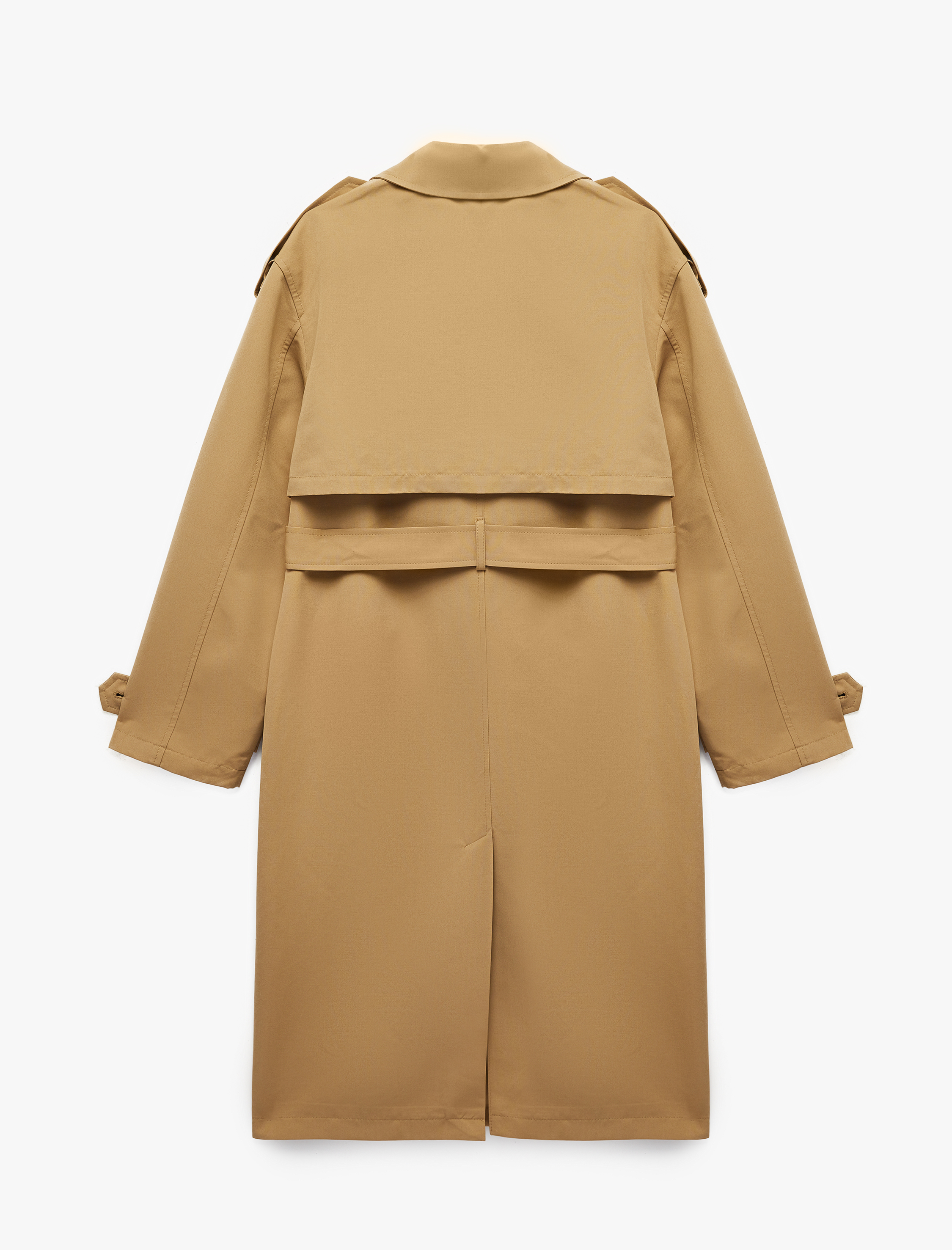   Uzun Kollu Kemerli Çift Cepli Oversize Gabardin Kruvaze Trençkot