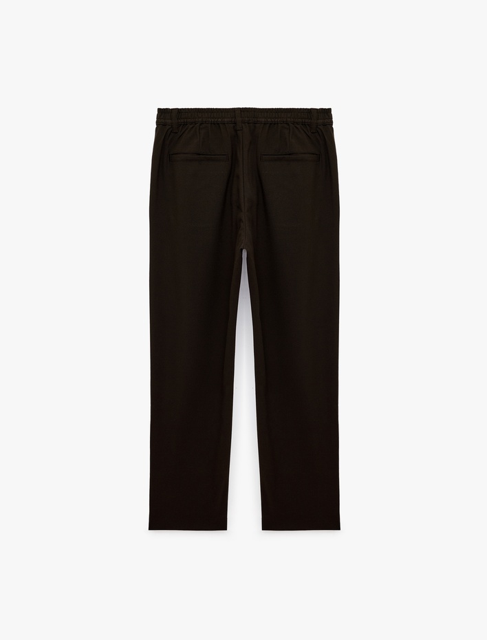  Viskon Karışımlı Cepli Beli Lastikli Düğmeli Slim Fit Pileli Kumaş Pantolon