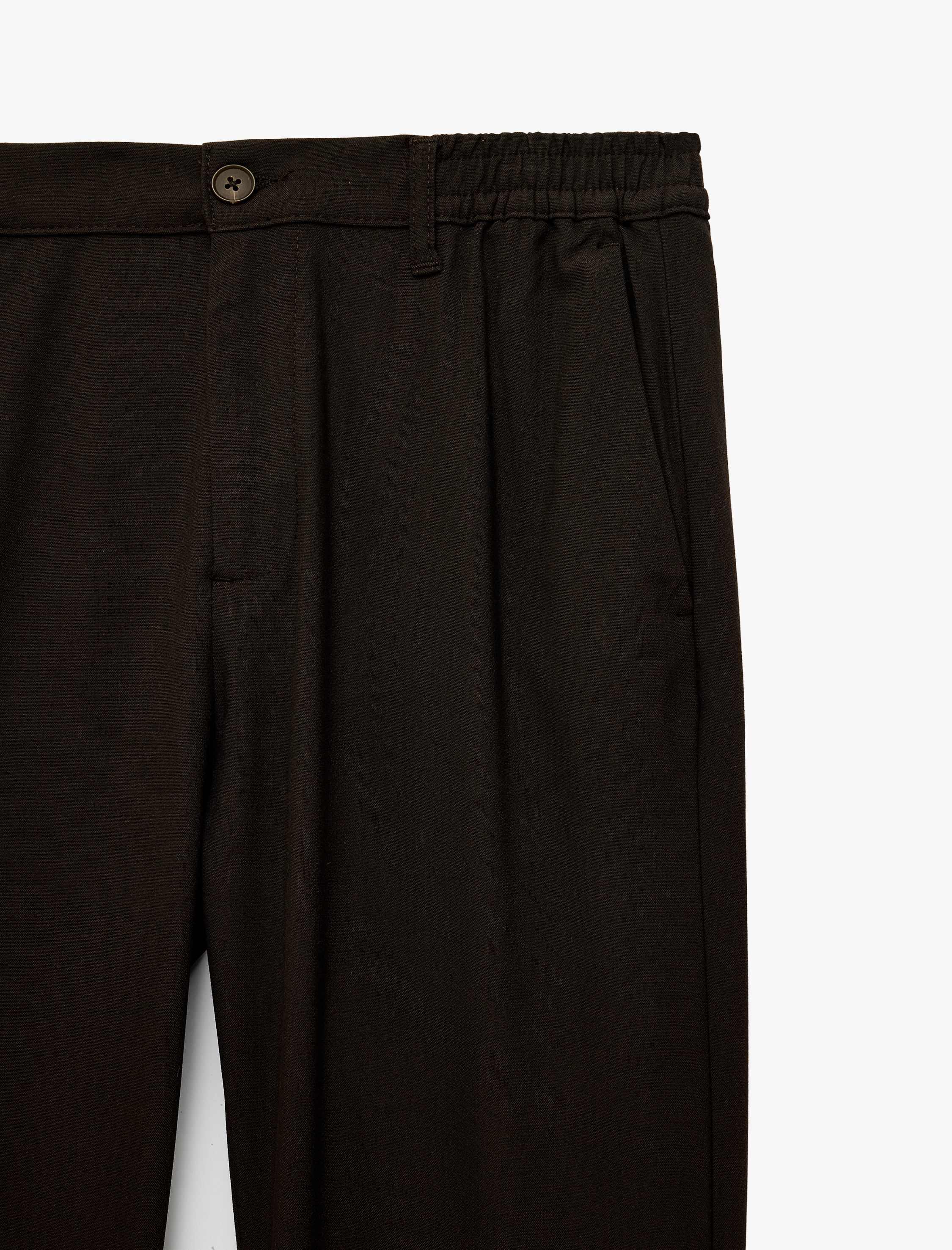   Viskon Karışımlı Cepli Beli Lastikli Düğmeli Slim Fit Pileli Kumaş Pantolon