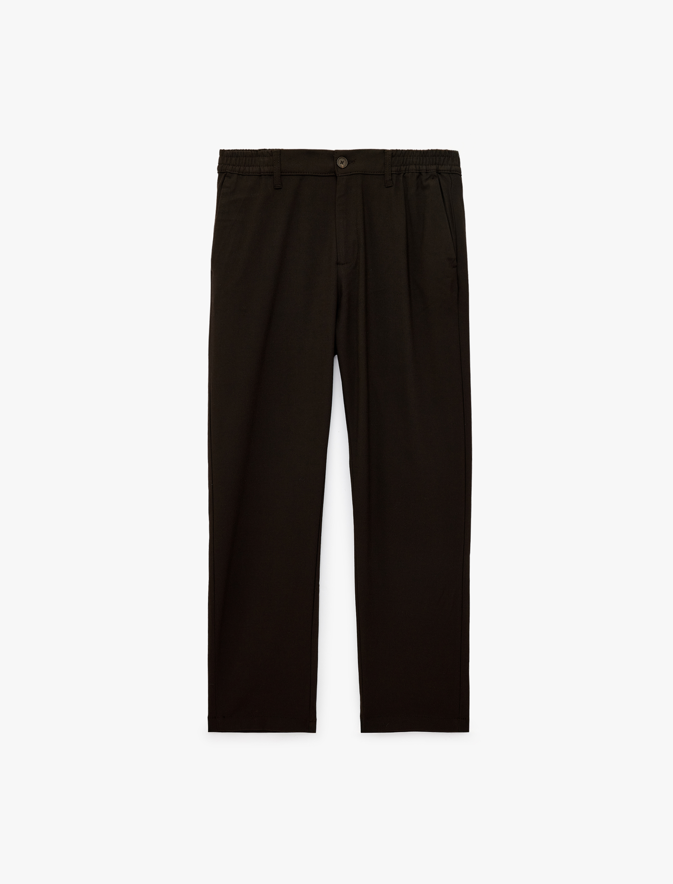   Viskon Karışımlı Cepli Beli Lastikli Düğmeli Slim Fit Pileli Kumaş Pantolon