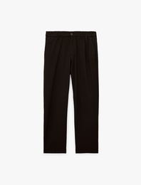 Viskon Karışımlı Cepli Beli Lastikli Düğmeli Slim Fit Pileli Kumaş Pantolon