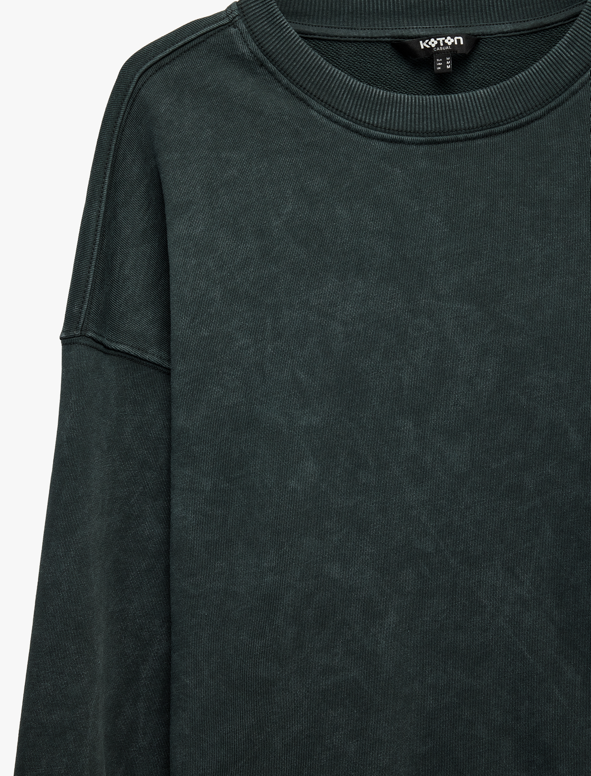   Uzun Kollu Üç İplik Yıkamalı Rahat Kalıp Pamuklu Bisiklet Yaka Sweatshirt