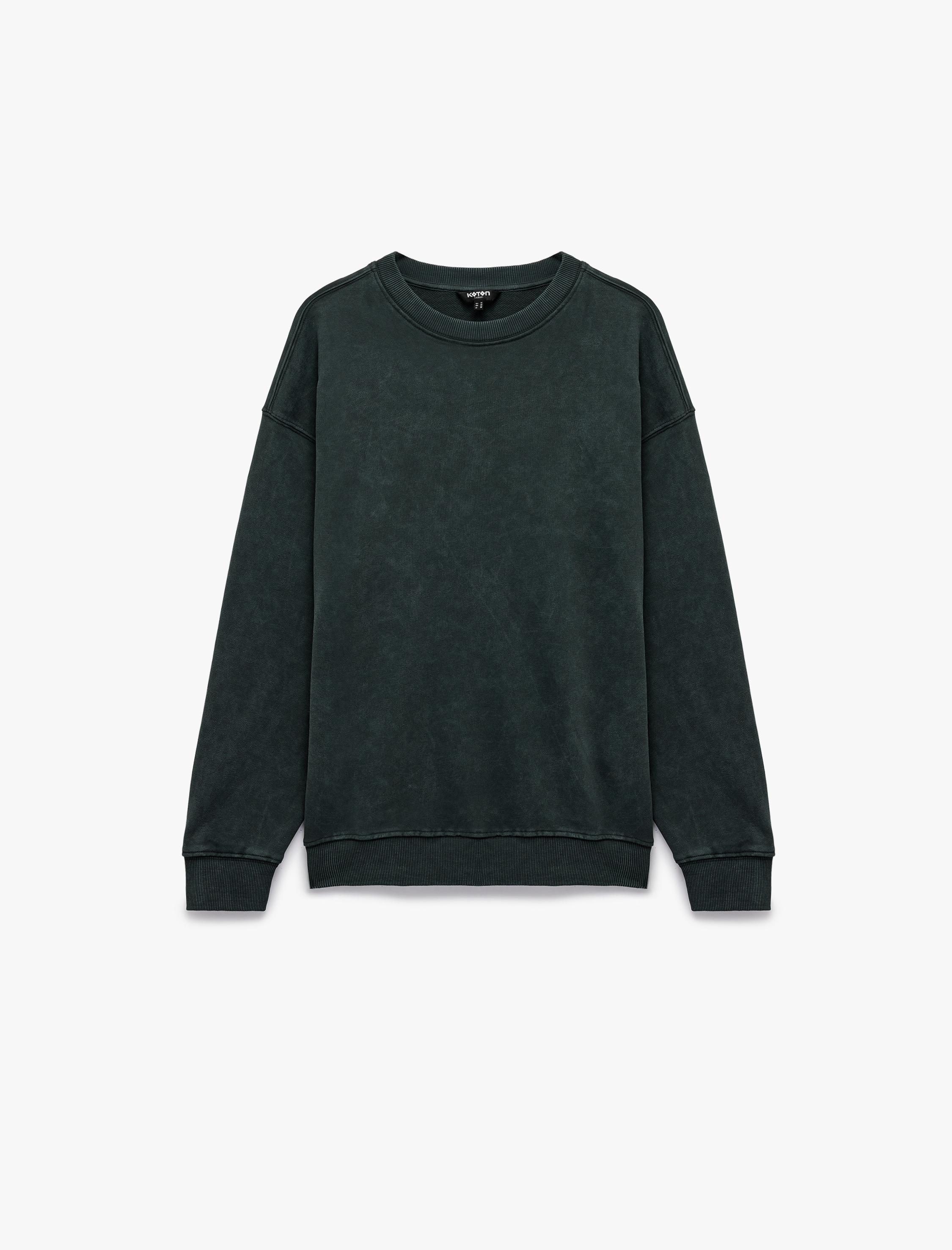   Uzun Kollu Üç İplik Yıkamalı Rahat Kalıp Pamuklu Bisiklet Yaka Sweatshirt