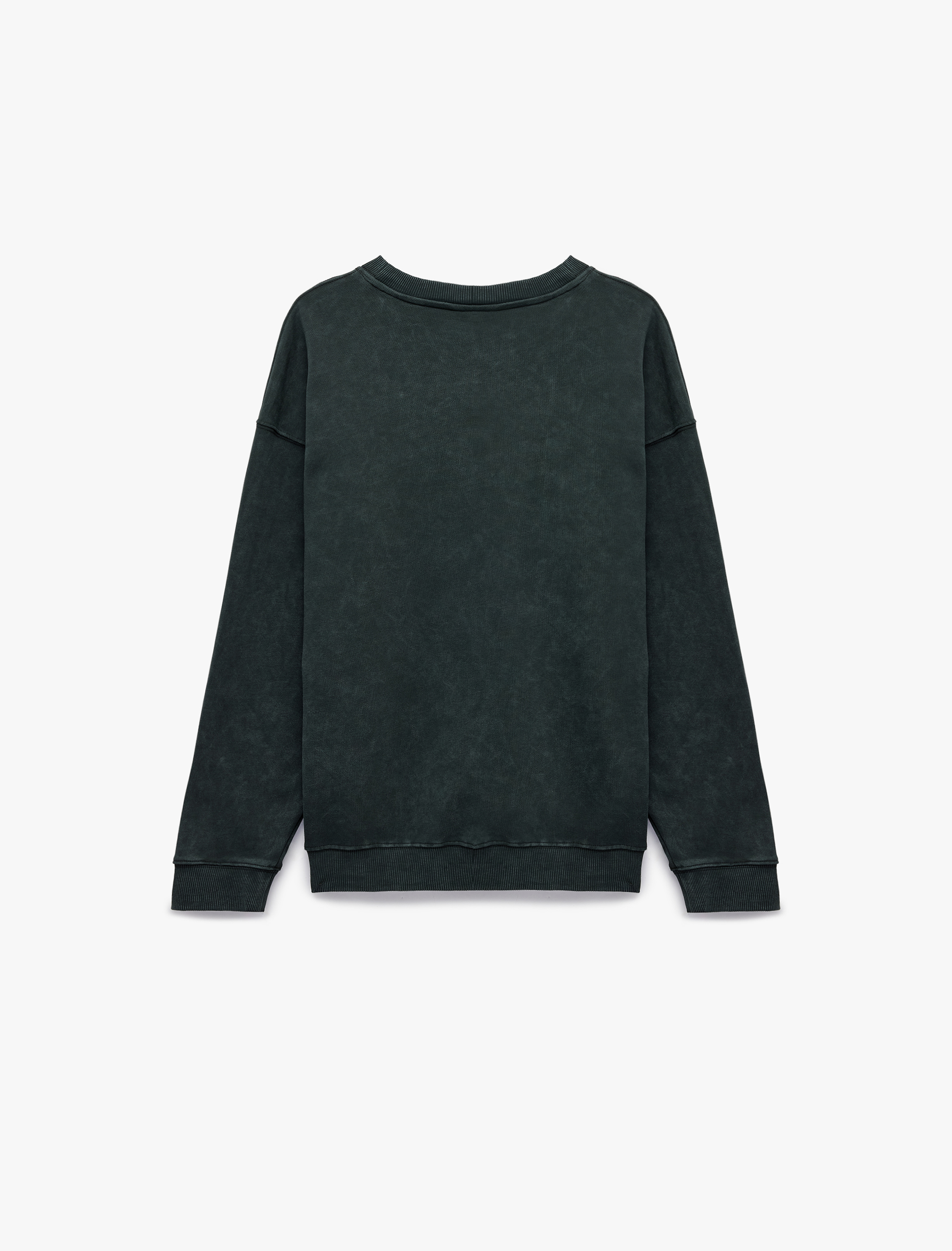   Uzun Kollu Üç İplik Yıkamalı Rahat Kalıp Pamuklu Bisiklet Yaka Sweatshirt
