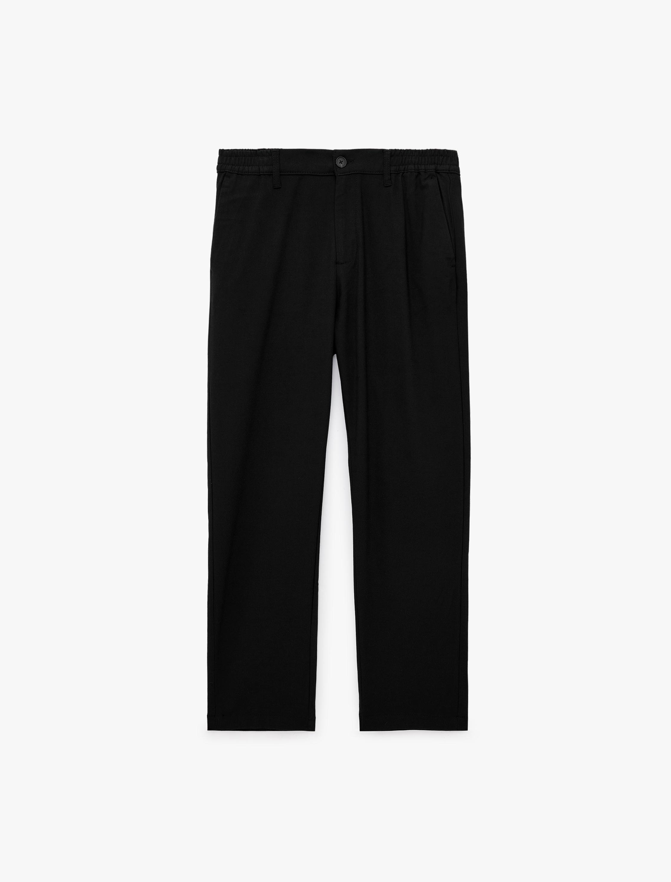   Viskon Karışımlı Cepli Beli Lastikli Düğmeli Slim Fit Pileli Kumaş Pantolon