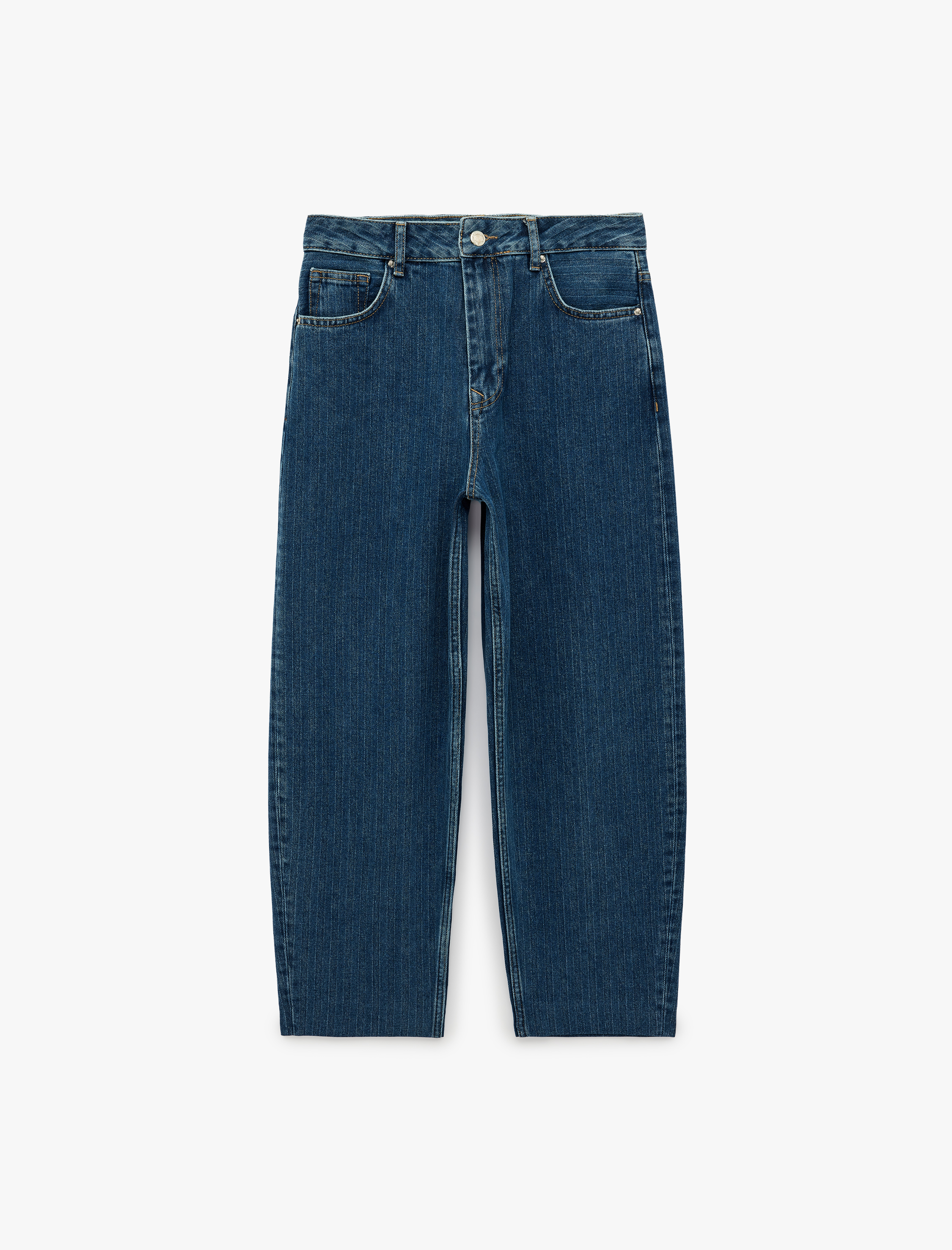   Normal Bel Beş Cepli Düğmeli Düz Paça Pamuklu Denim Pantolon - Tapered Jeans
