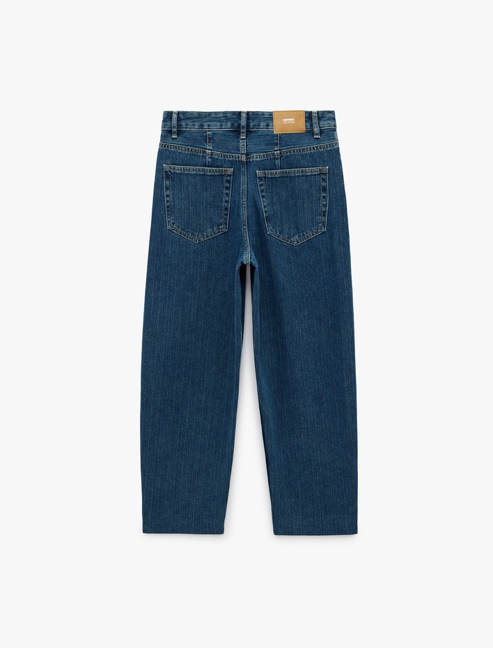  Normal Bel Beş Cepli Düğmeli Düz Paça Pamuklu Denim Pantolon - Tapered Jeans