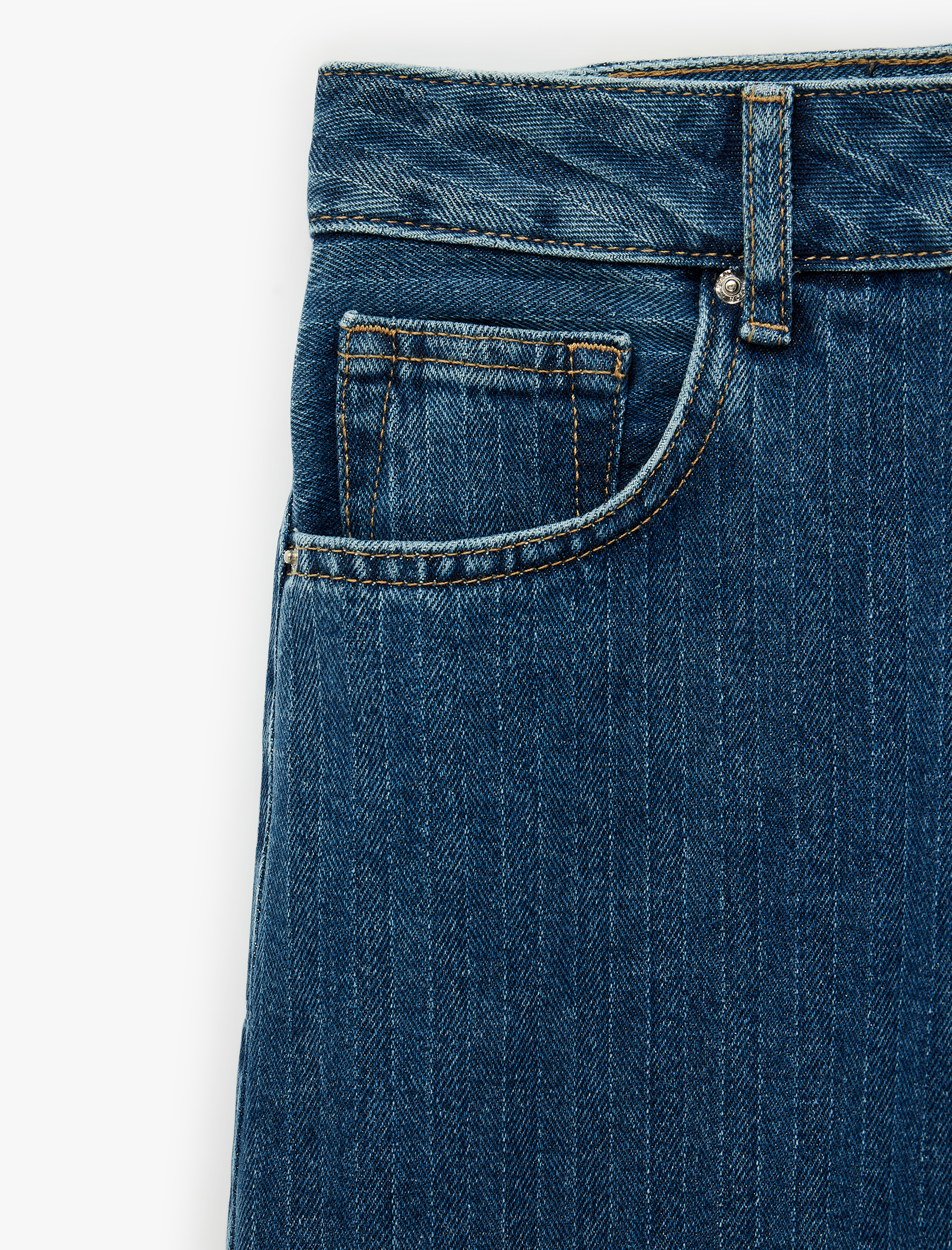   Normal Bel Beş Cepli Düğmeli Düz Paça Pamuklu Denim Pantolon - Tapered Jeans