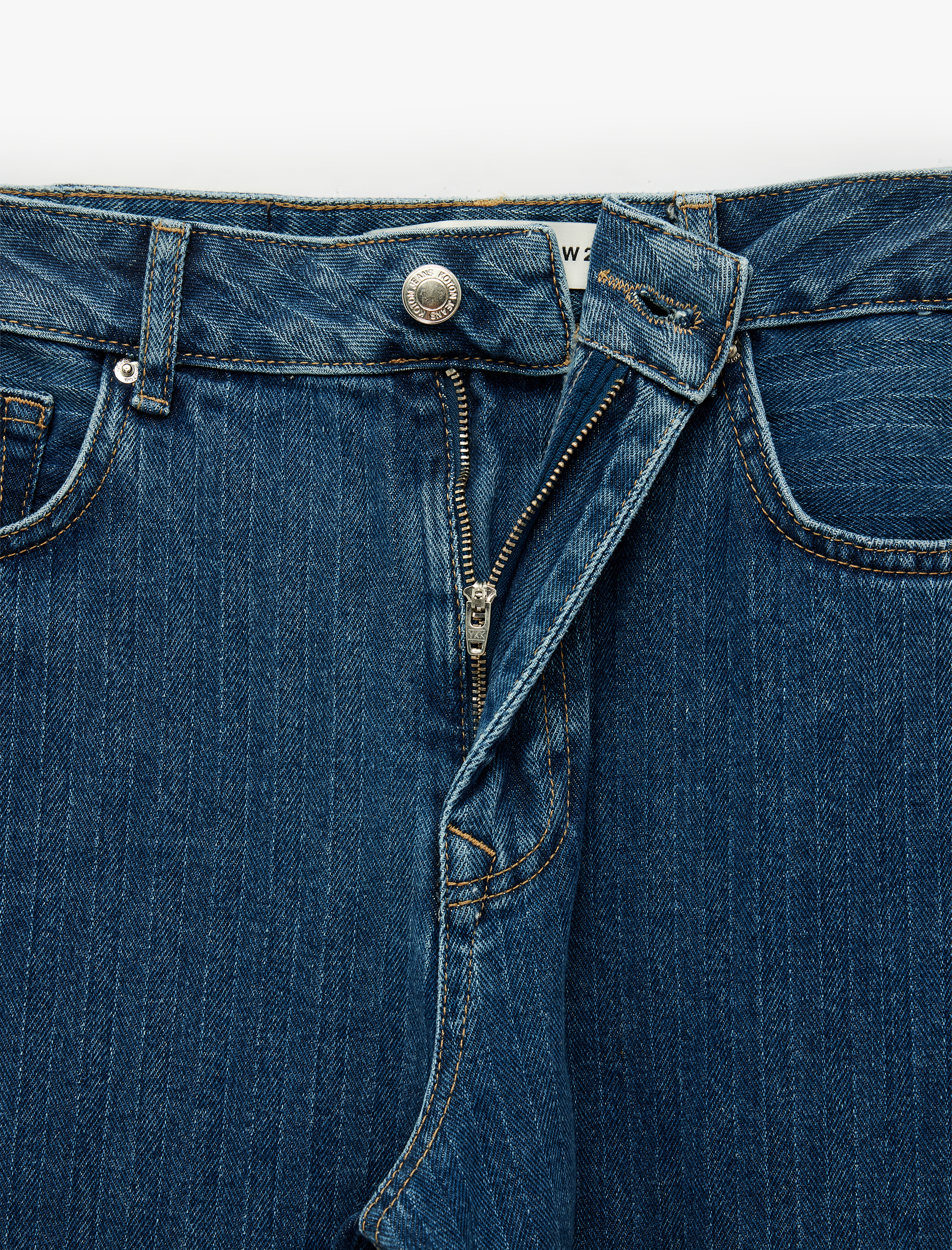   Normal Bel Beş Cepli Düğmeli Düz Paça Pamuklu Denim Pantolon - Tapered Jeans