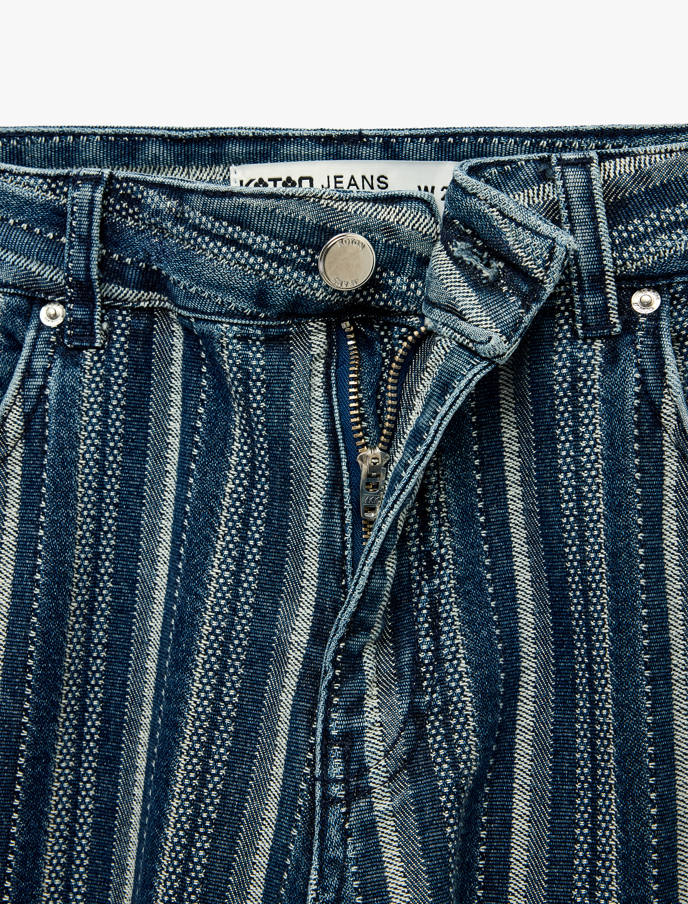   Pamuklu Normal Bel Cepli Uzun Düz Paça Çizgili Denim Pantolon - Straight Fit Jean