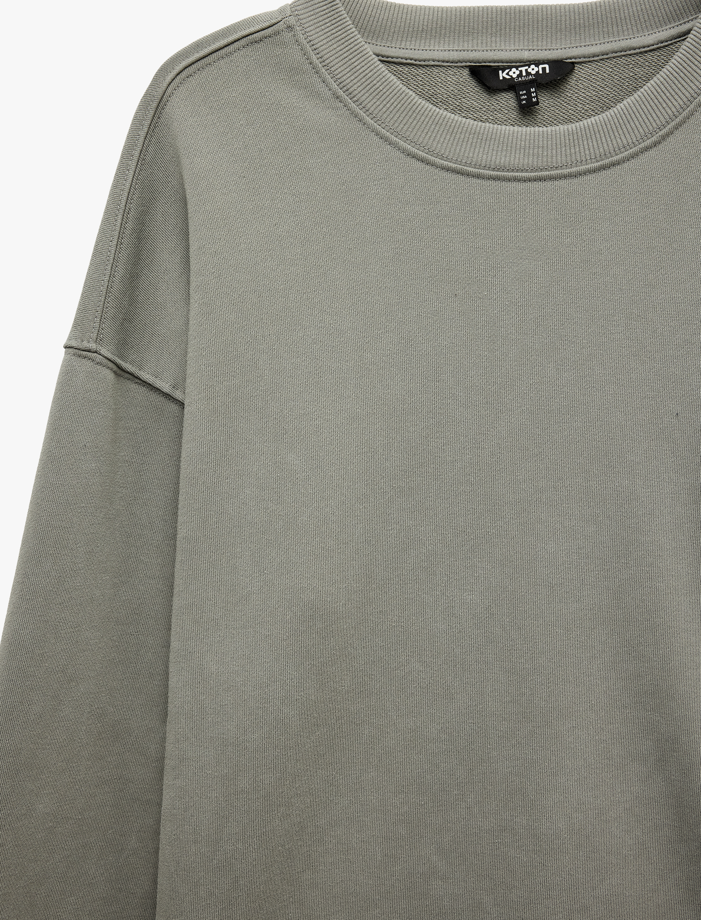   Uzun Kollu Üç İplik Yıkamalı Rahat Kalıp Pamuklu Bisiklet Yaka Sweatshirt