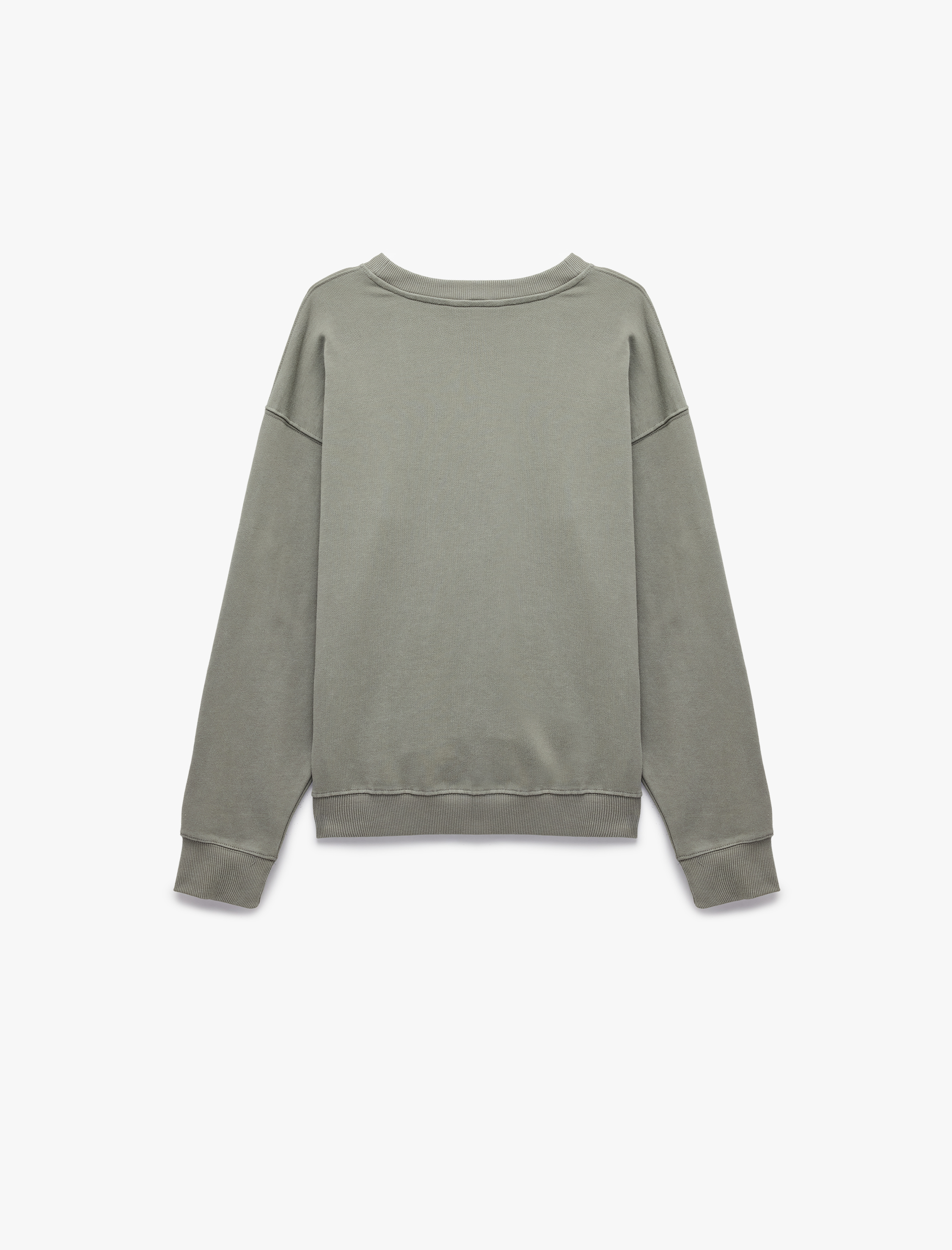   Uzun Kollu Üç İplik Yıkamalı Rahat Kalıp Pamuklu Bisiklet Yaka Sweatshirt