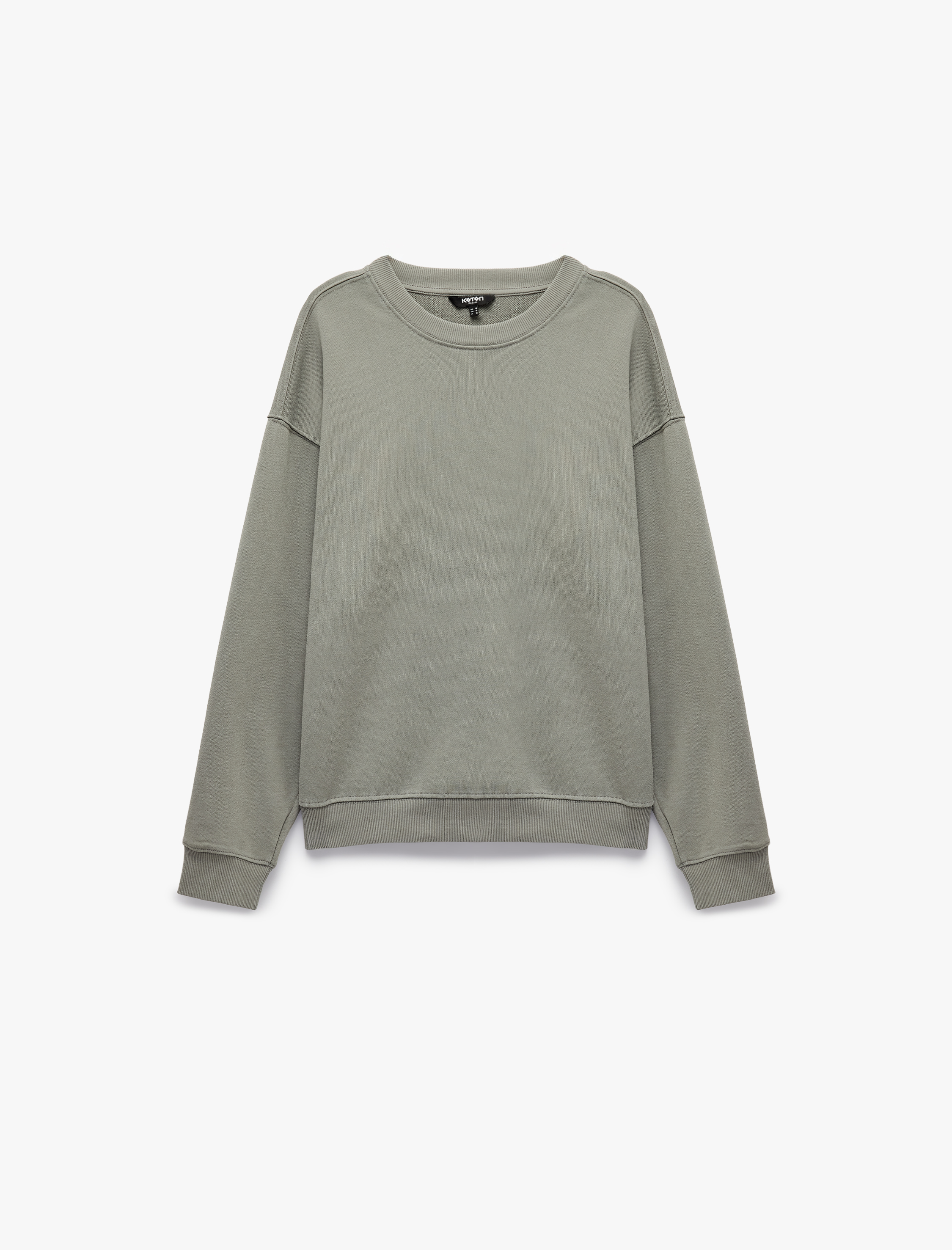   Uzun Kollu Üç İplik Yıkamalı Rahat Kalıp Pamuklu Bisiklet Yaka Sweatshirt