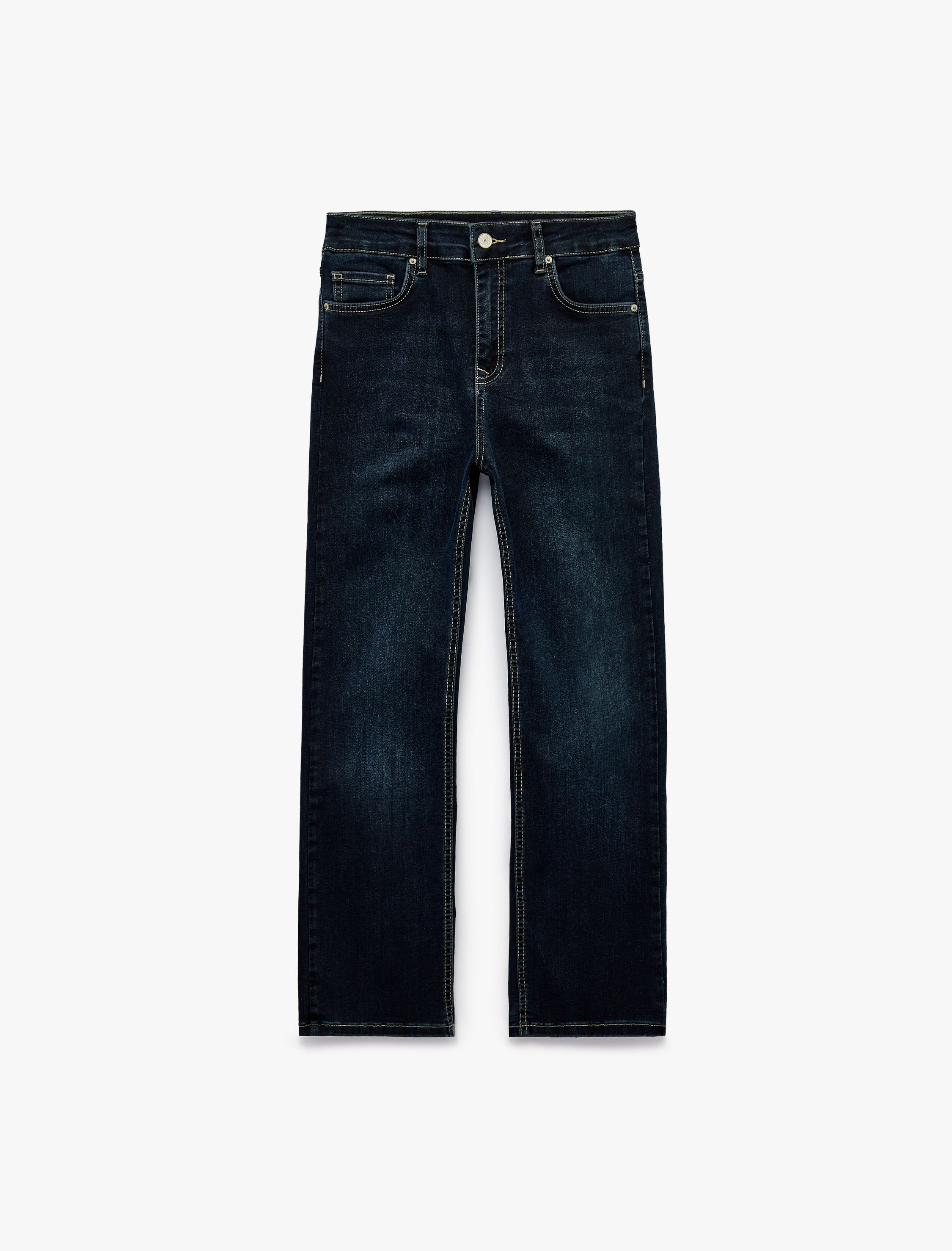   Yüksek Bel Cepli Pamuklu İspanyol Paça Denim Pantolon - Kick Flare Jeans