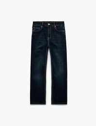 Yüksek Bel Cepli Pamuklu İspanyol Paça Denim Pantolon - Kick Flare Jeans