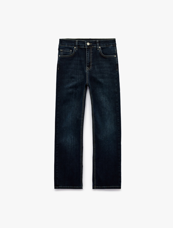  Yüksek Bel Cepli Pamuklu İspanyol Paça Denim Pantolon - Kick Flare Jeans