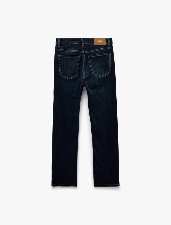  Yüksek Bel Cepli Pamuklu İspanyol Paça Denim Pantolon - Kick Flare Jeans