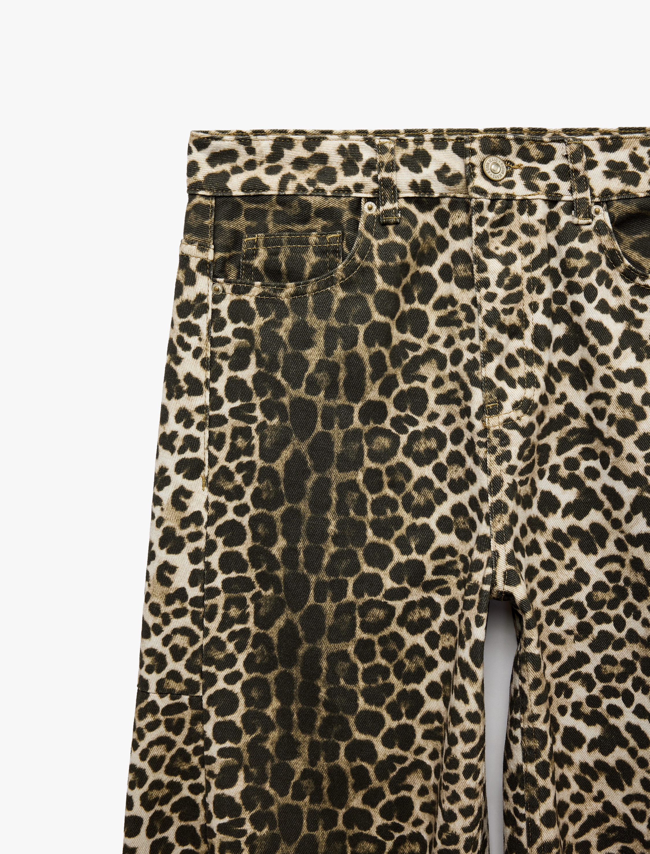   Fermuar Cepli Düğmeli Normal Bel Düz Paça Leopar Pantolon