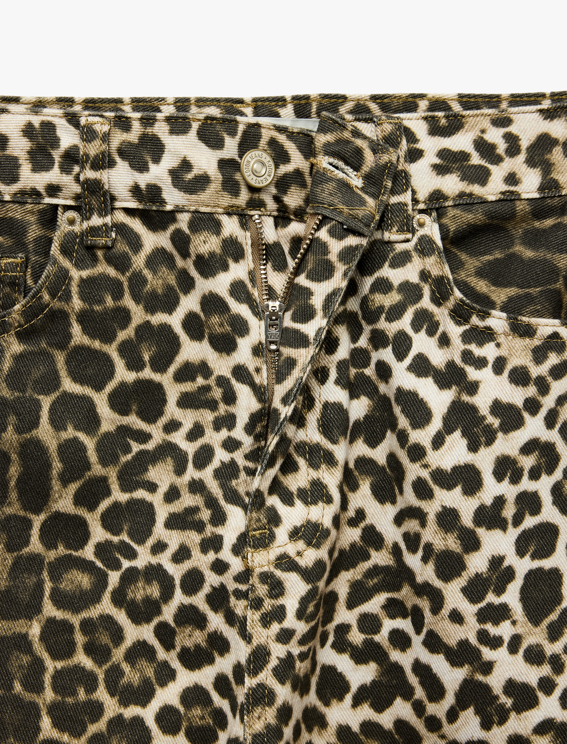   Fermuar Cepli Düğmeli Normal Bel Düz Paça Leopar Pantolon