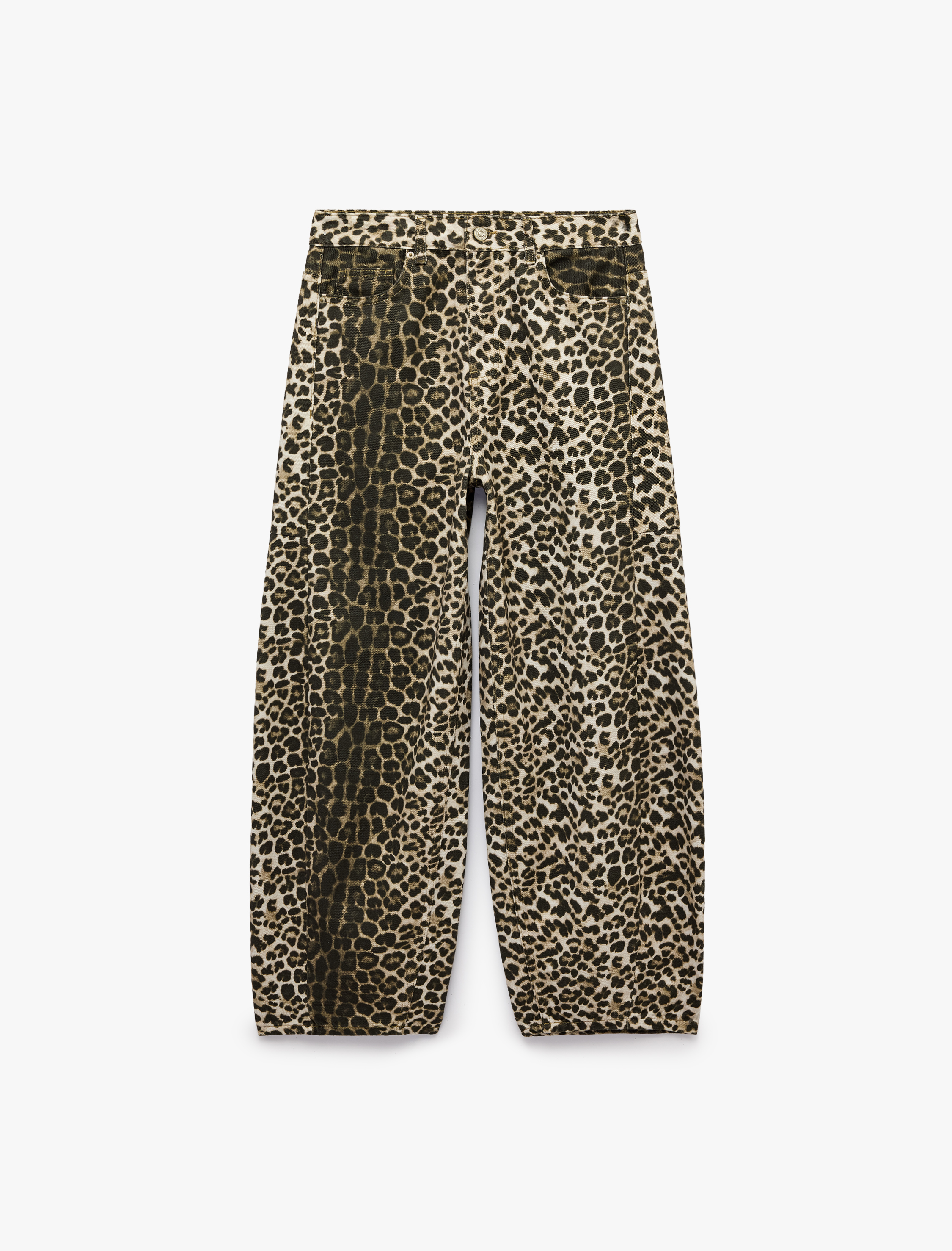   Fermuar Cepli Düğmeli Normal Bel Düz Paça Leopar Pantolon