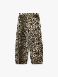 Fermuar Cepli Düğmeli Normal Bel Düz Paça Leopar Pantolon
