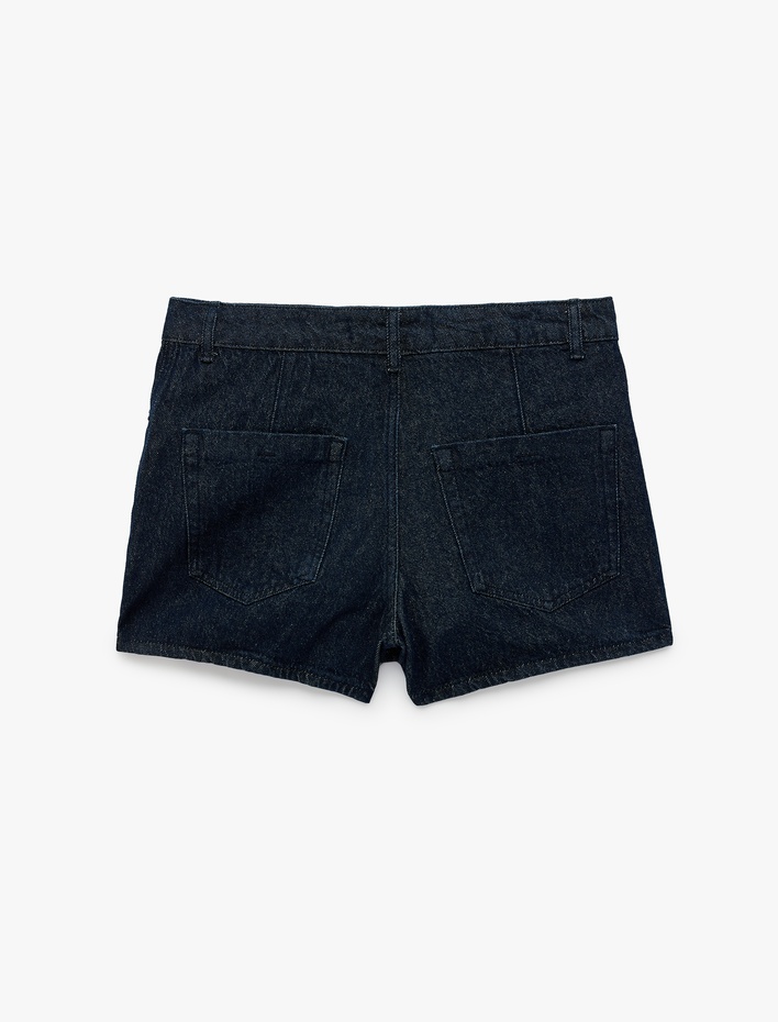  Pamuklu Rahat Kalıp Cepli Denim Şort Etek
