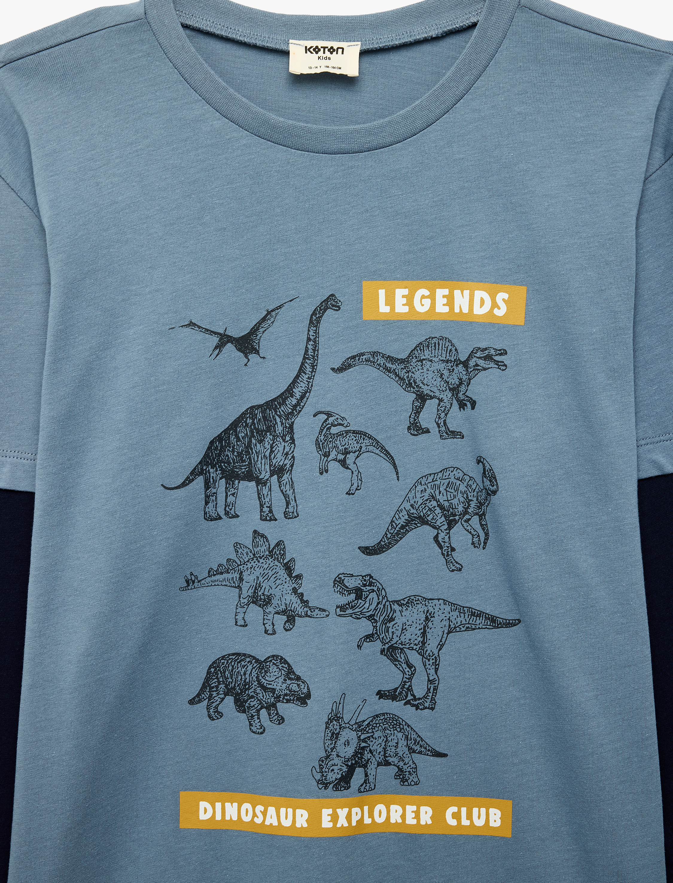  Erkek Çocuk Dinozor Baskılı 2in1 Pamuklu Bisiklet Yaka Uzun Kollu Tişört