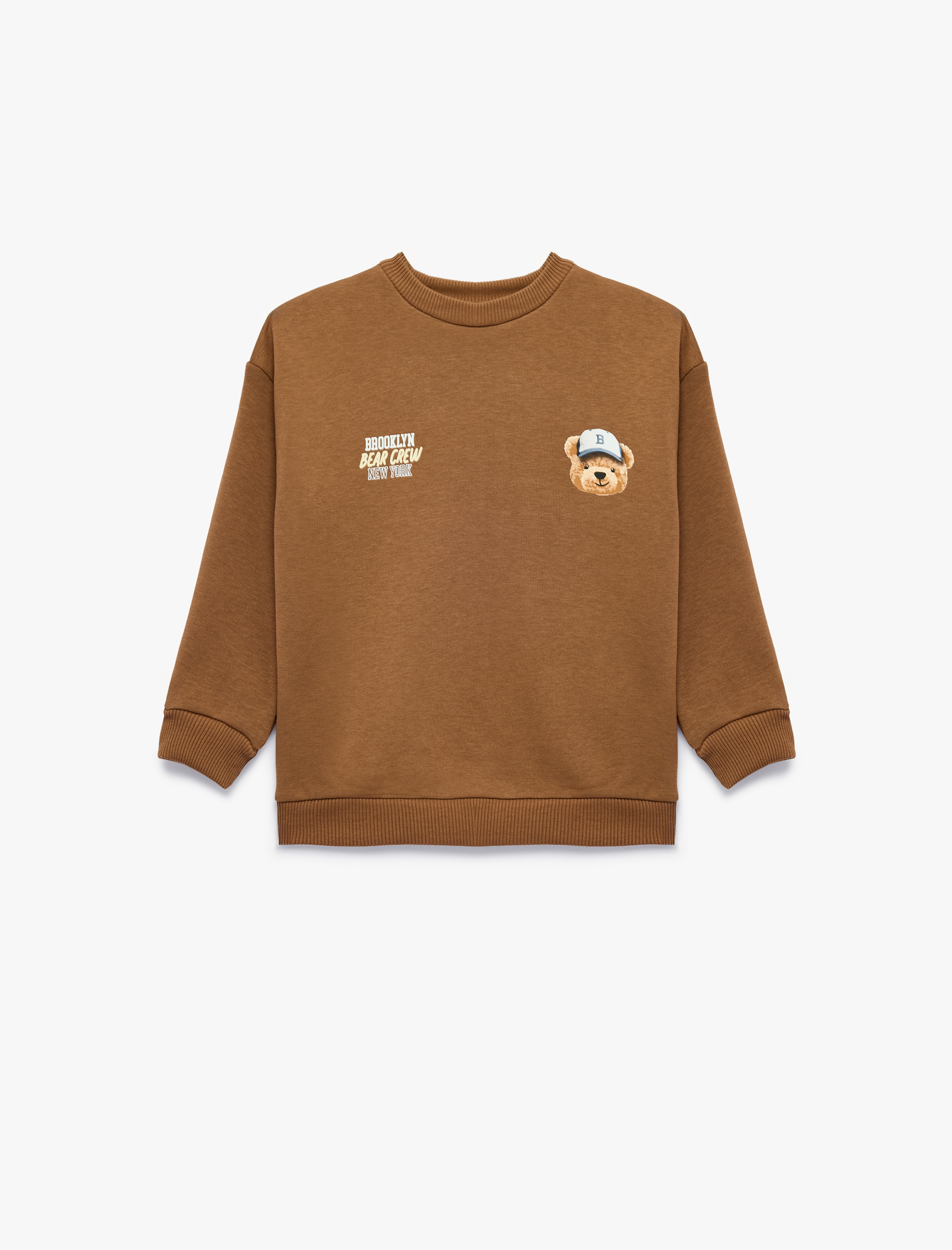  Erkek Bebek Uzun Kollu Üç İplik Oversize Bisiklet Yaka Ayıcık Baskılı Sweatshirt