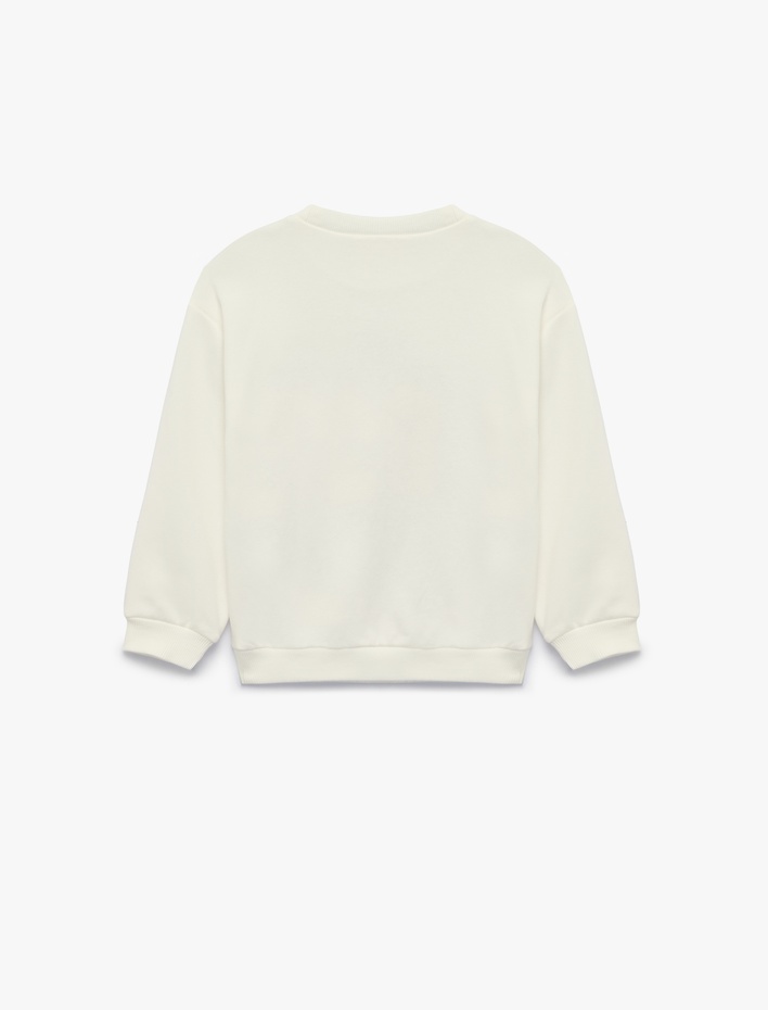 Kız Bebek Uzun Kollu Üç İplik Bisiklet Yaka Ayıcık Baskılı Sweatshirt