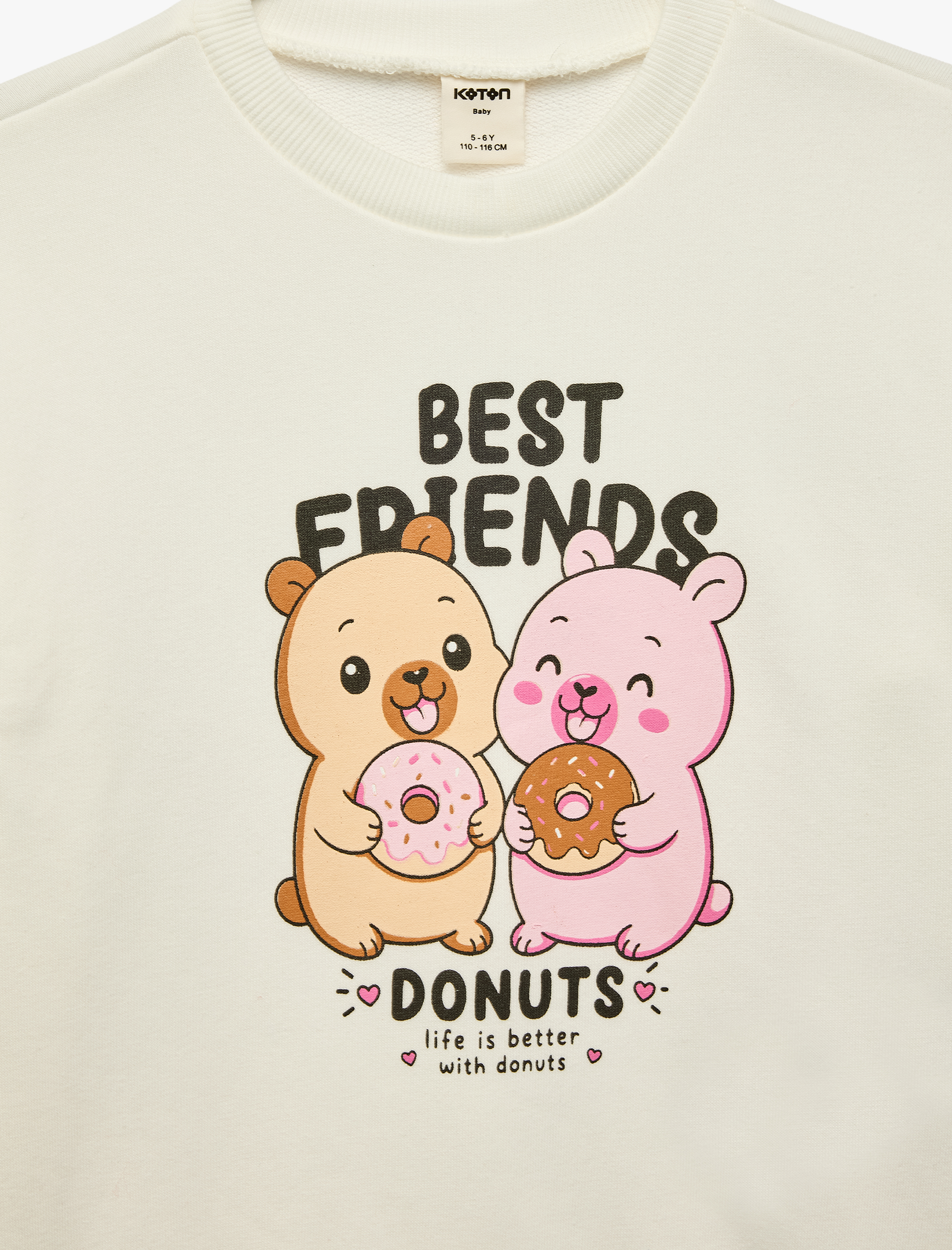  Kız Bebek Uzun Kollu Üç İplik Bisiklet Yaka Ayıcık Baskılı Sweatshirt