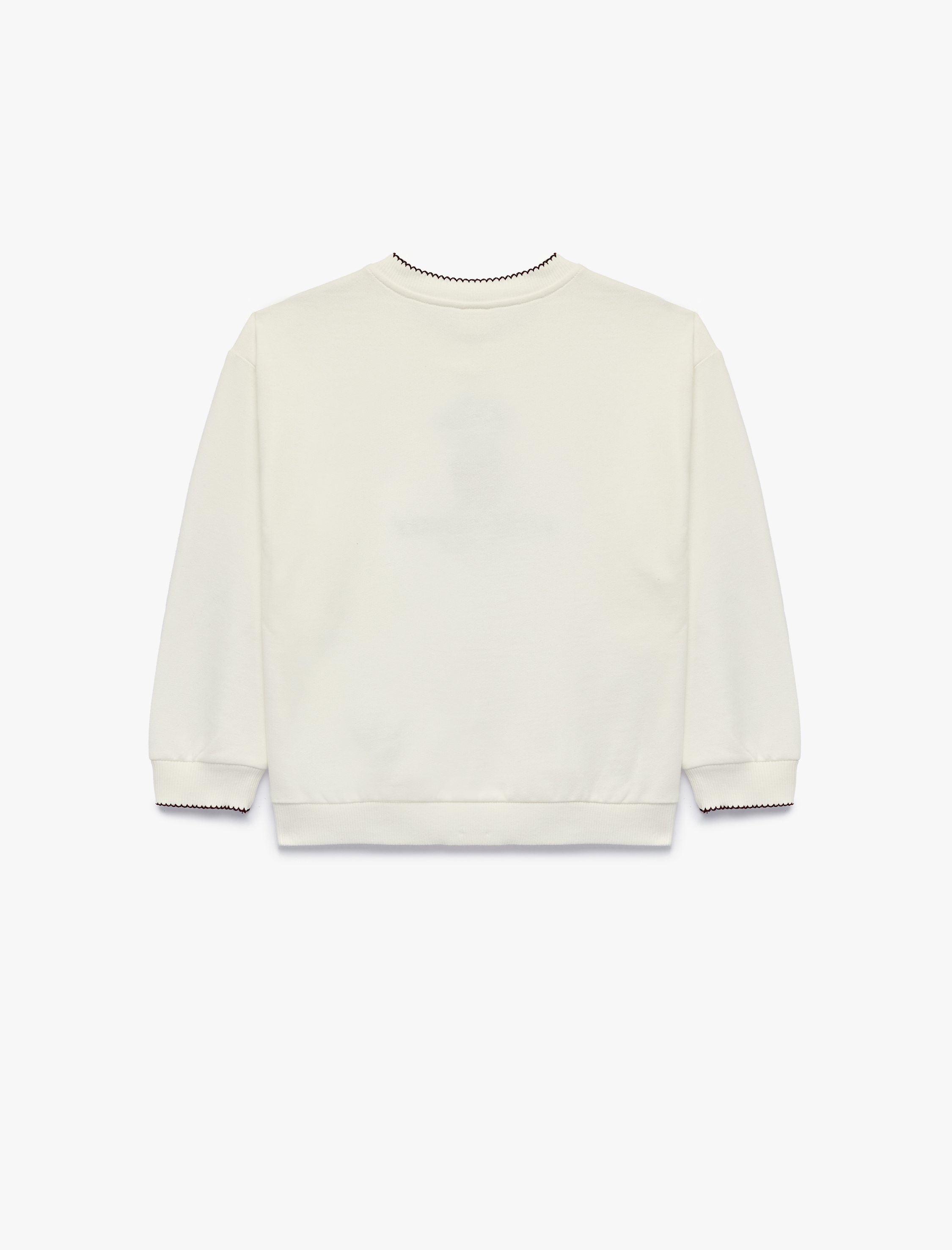  Kız Bebek Uzun Kollu İki İplik Şardonlu Pamuklu Bisiklet Yaka Ayıcık Nakışlı Sweatshirt